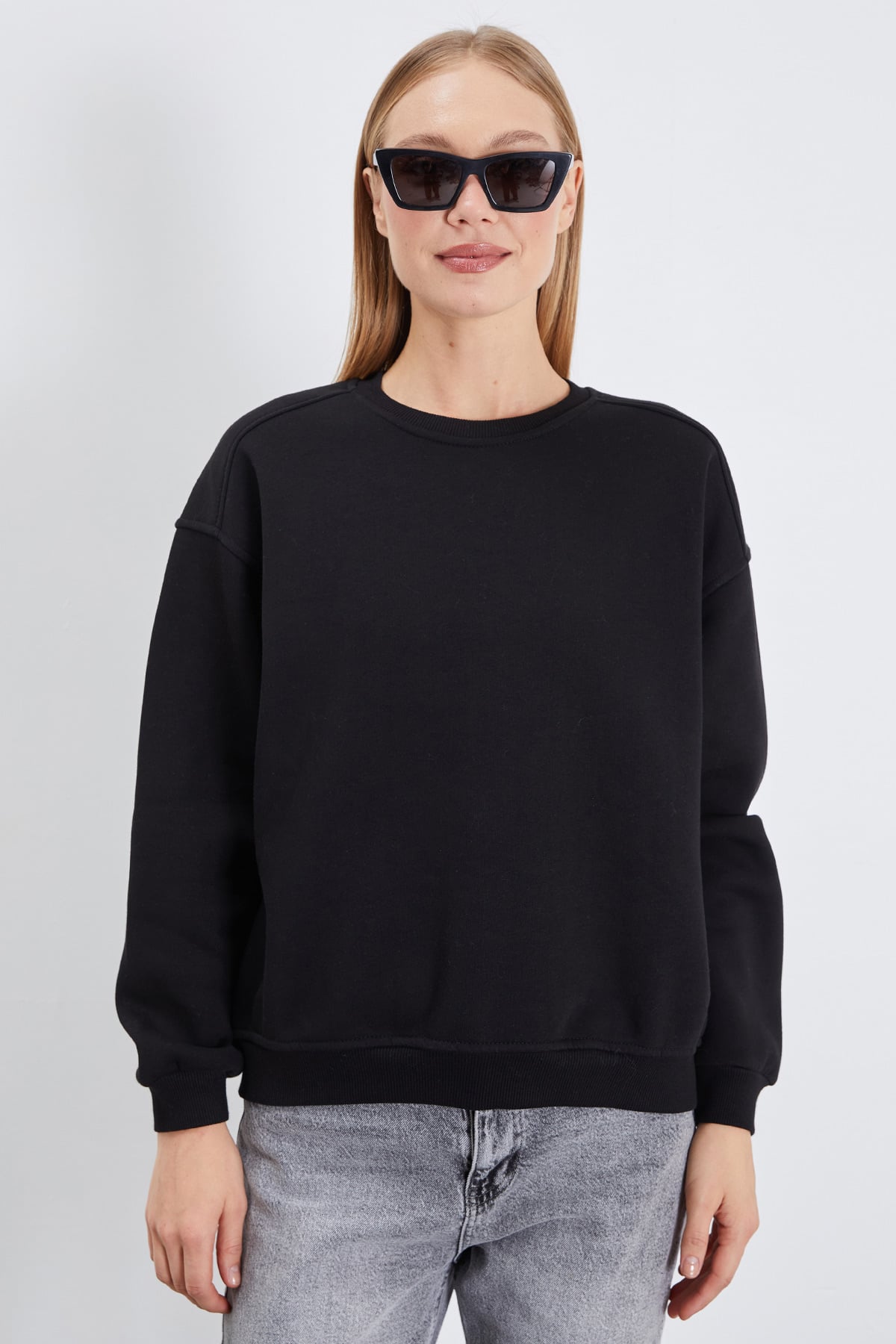 3 İplik Basic Bisiklet Yaka Oversize Sweatshirt 2