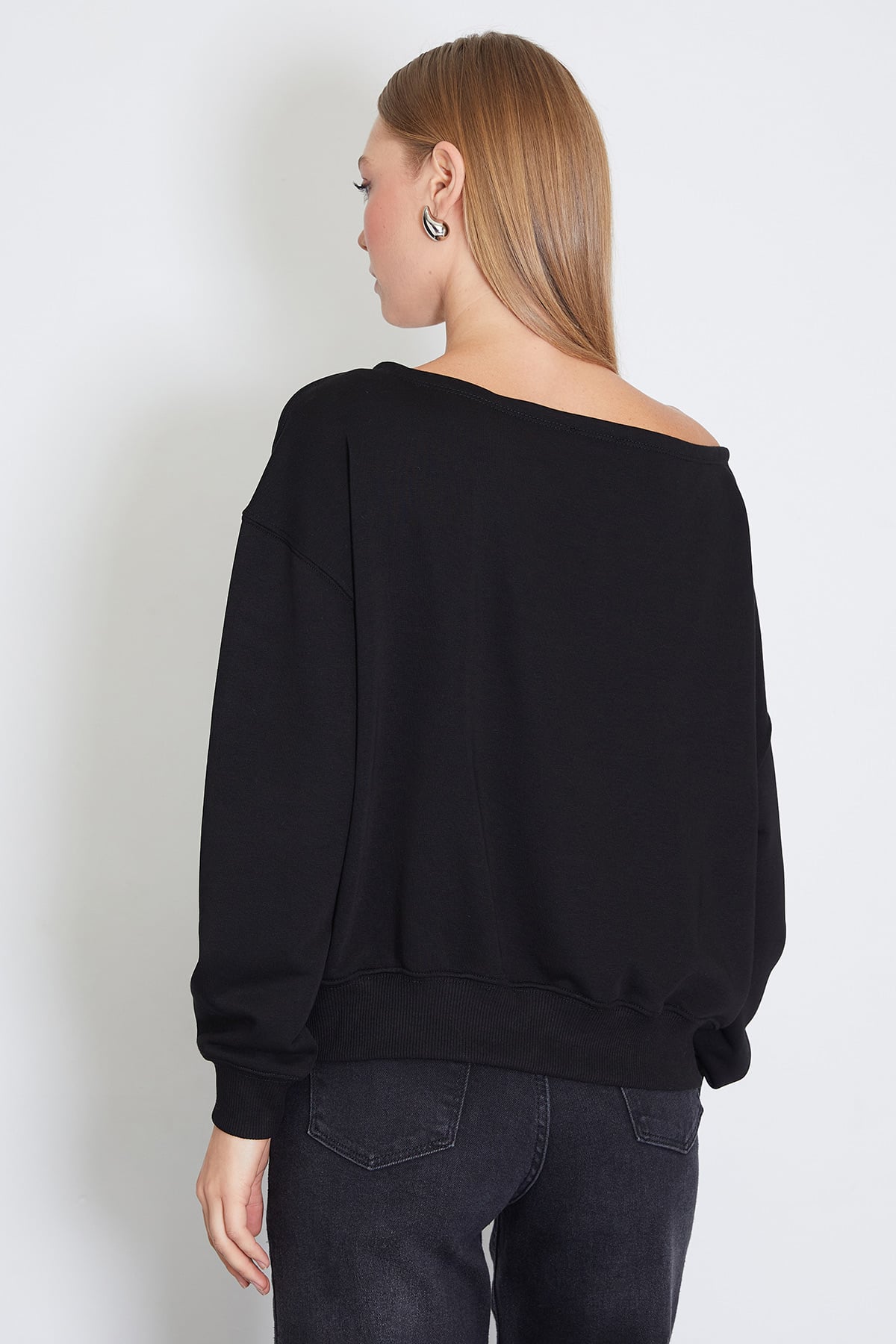 3 İplik Şardonsuz Kayık Yaka Oversize Sweatshirt 8