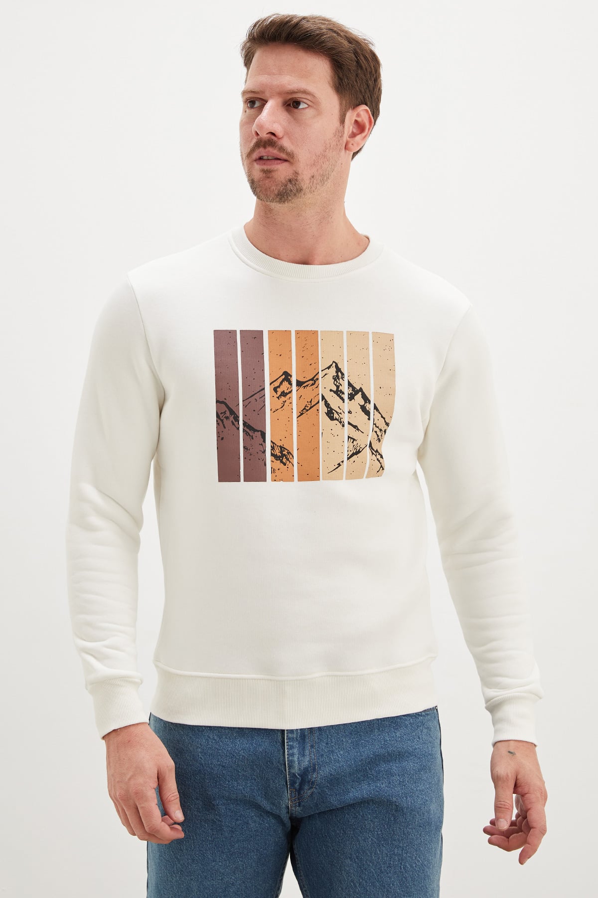 3 İplik Dağ Baskılı Bisiklet Yaka Sweatshirt 2