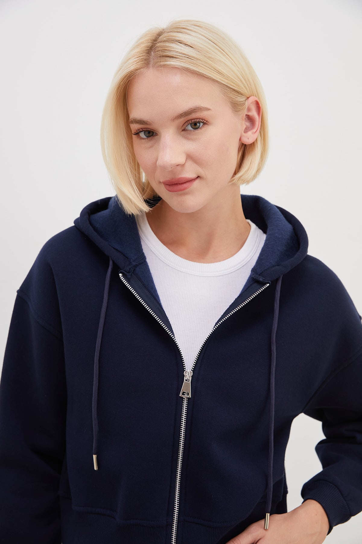 3 İplik Basic Fermuarlı Kapüşonlu Sweatshirt 3