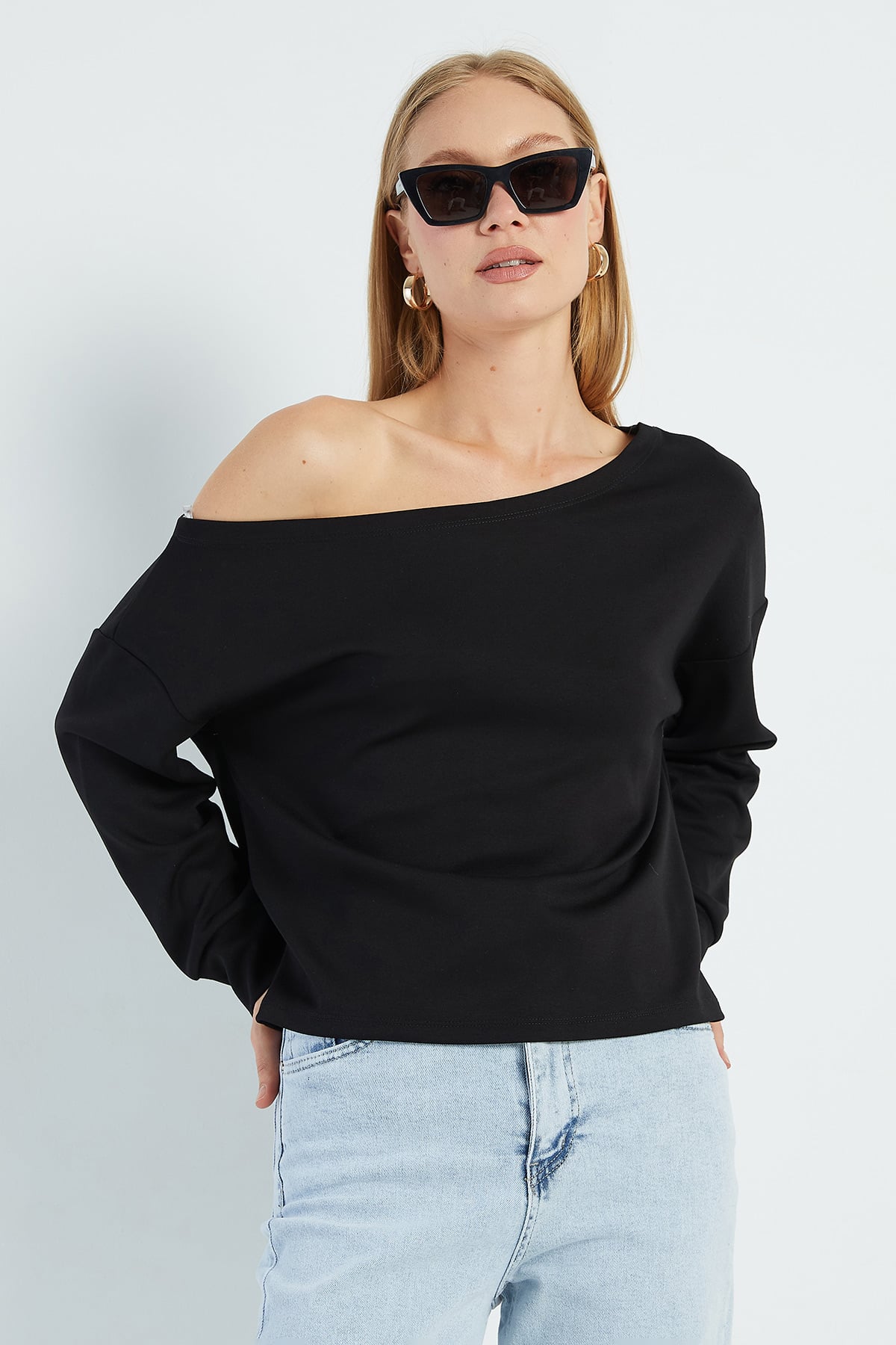 Basic Kayık Yaka Modal Sweatshirt 5
