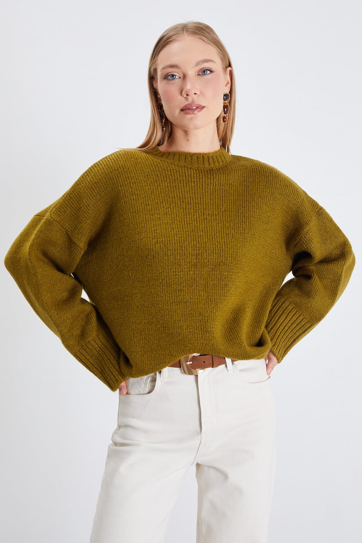 Basic Bisiklet Yaka Oversize Triko Kazak 6