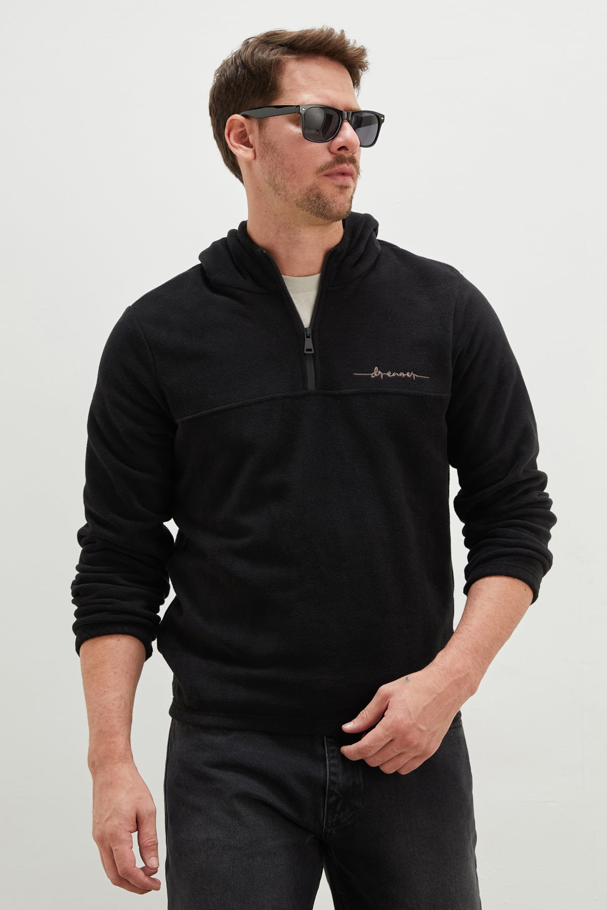Yarım Fermuarlı Kapüşonlu Polar Sweatshirt 2