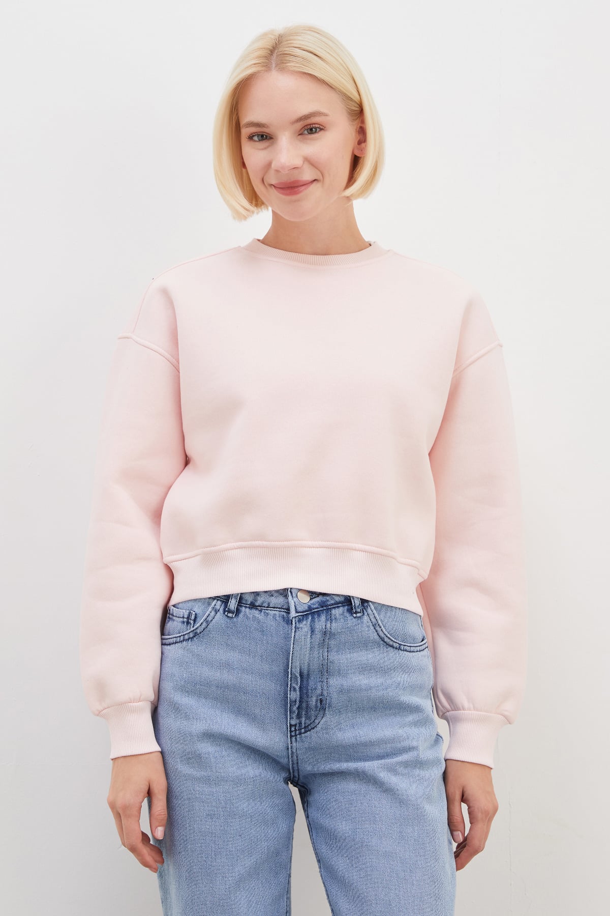3 İplik Basic Ribanalı Crop Sweatshirt 2