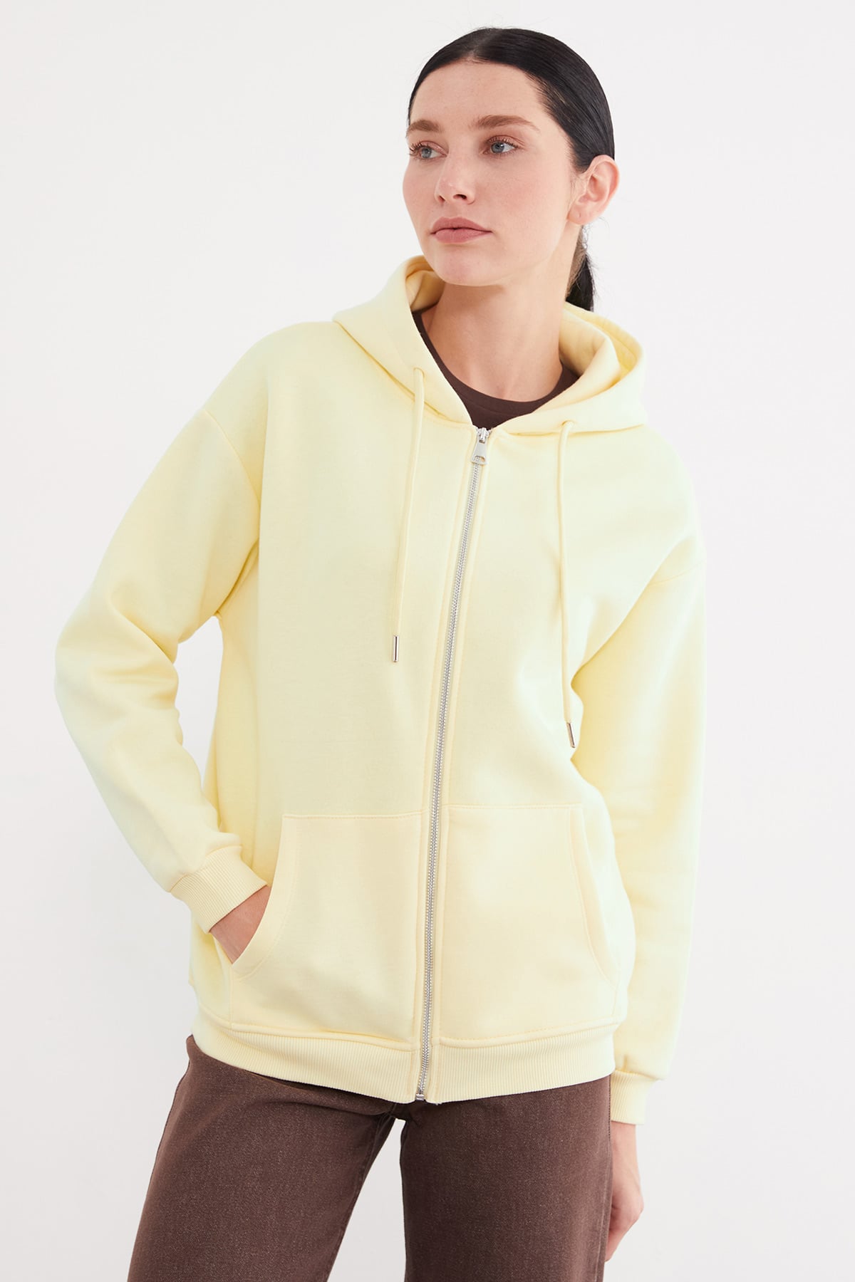 Basic Fermuarlı Kapüşonlu Oversize Sweatshirt 7