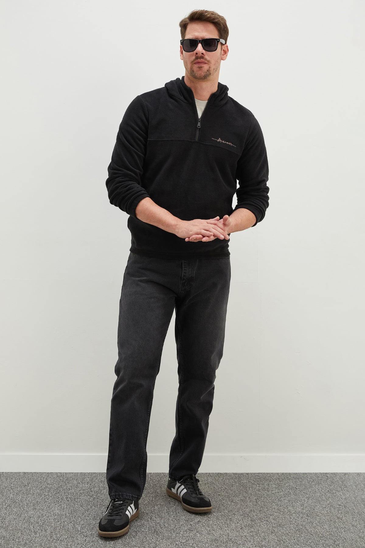 Yarım Fermuarlı Kapüşonlu Polar Sweatshirt 3