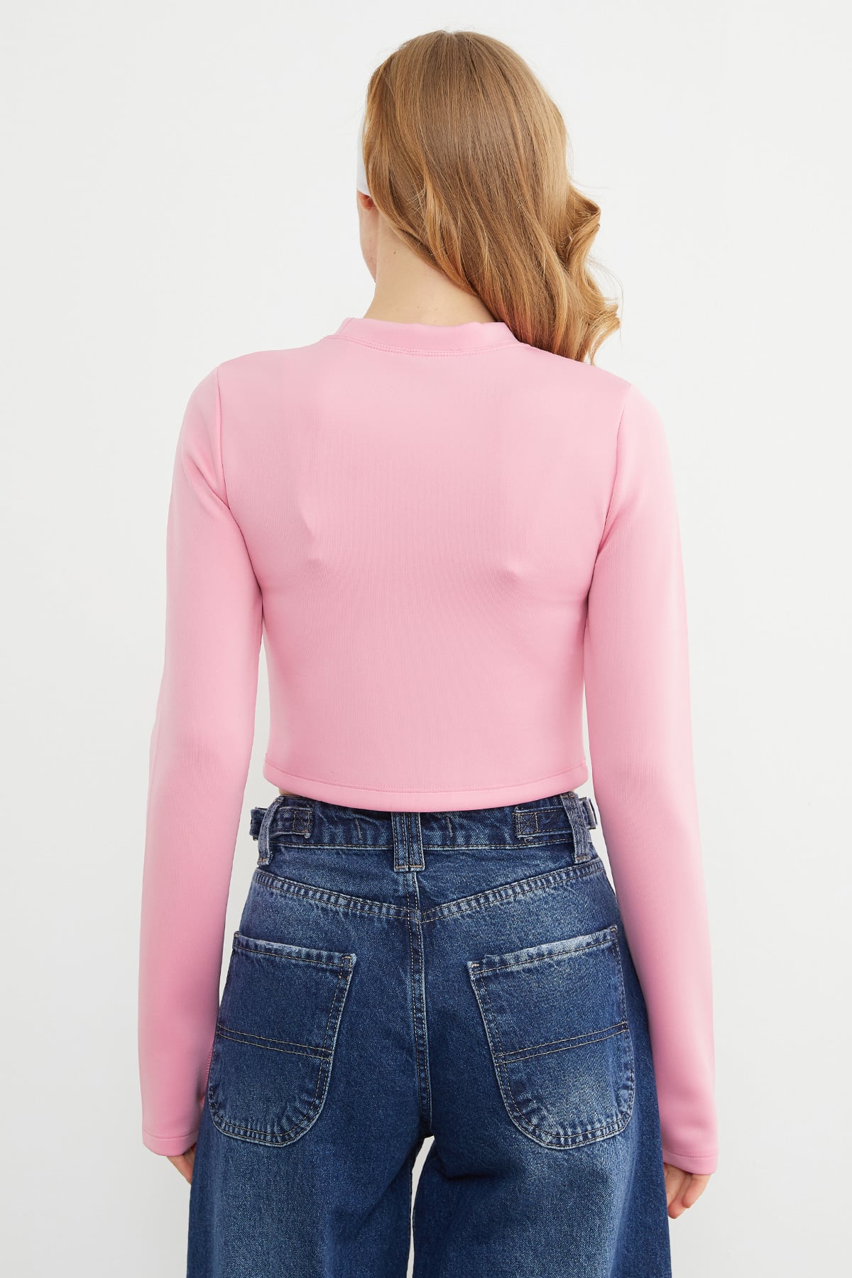 Basic Bisiklet Yaka Parmak Geçmeli Crop Bluz 8