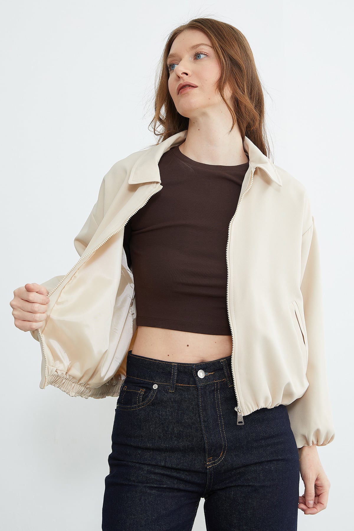 Fermuarlı Polo Yaka Bomber Ceket 7