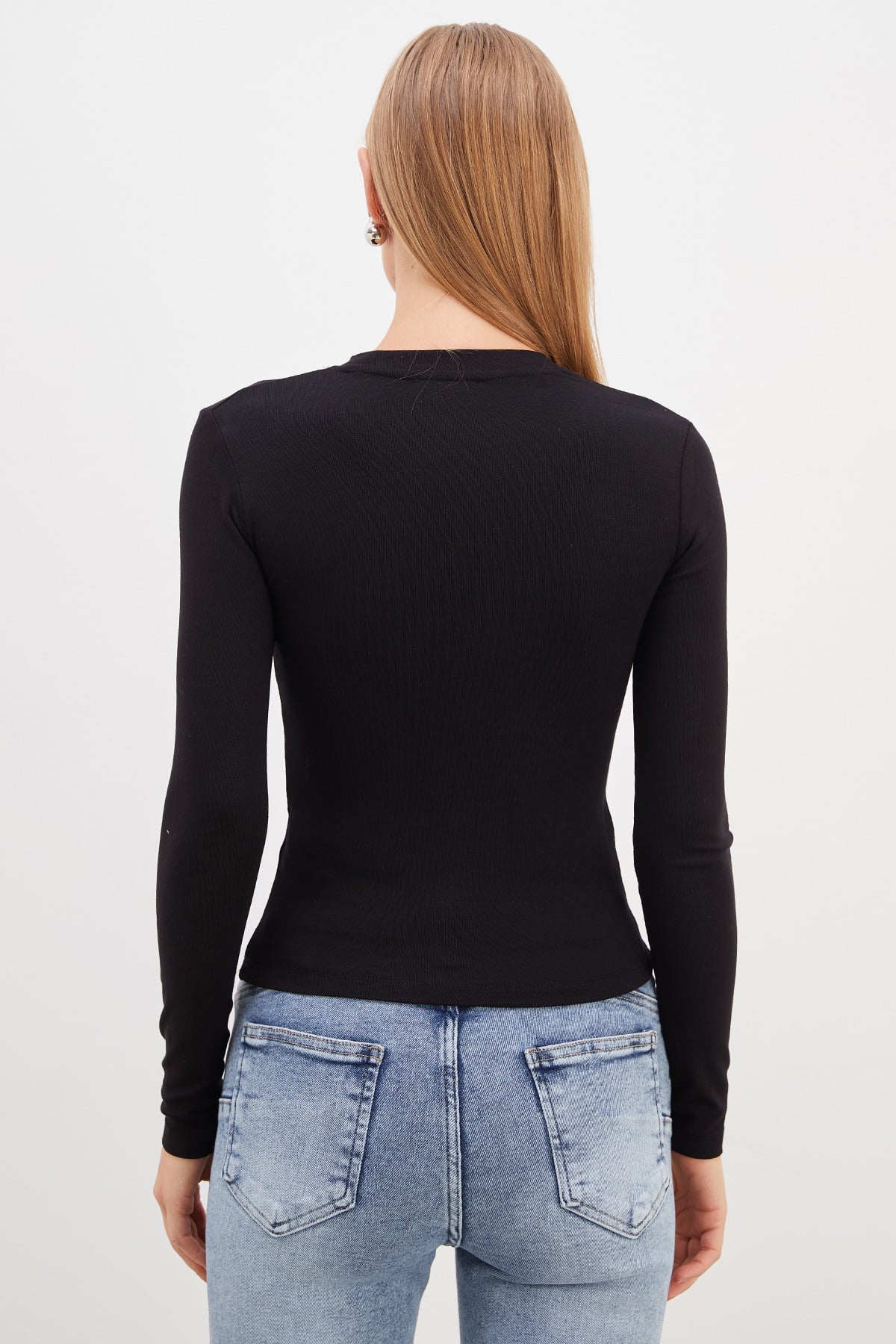 Basic Bisiklet Yaka Slim Fit Crop Bluz 8