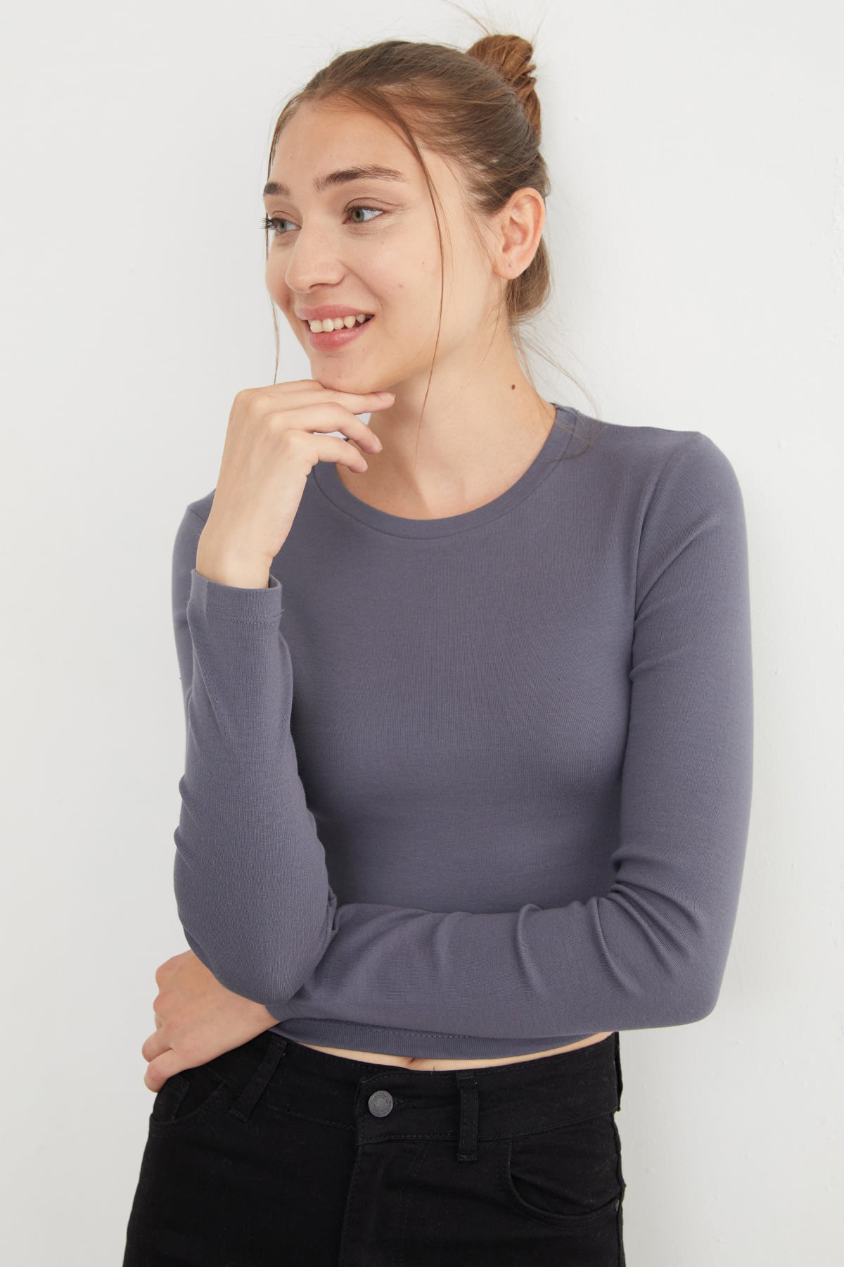 Basic Bisiklet Yaka Uzun Kollu Crop Body 3