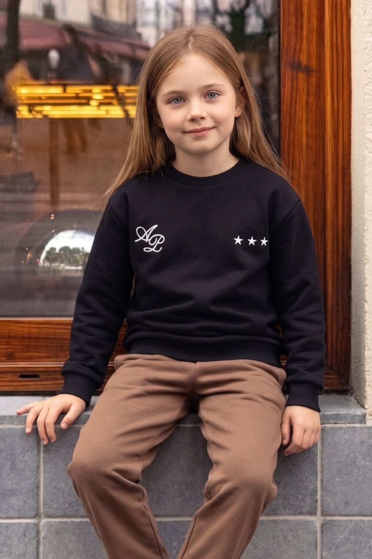 3 İplik Yıldız Baskılı Bisiklet Yaka Unisex Çocuk Sweatshirt