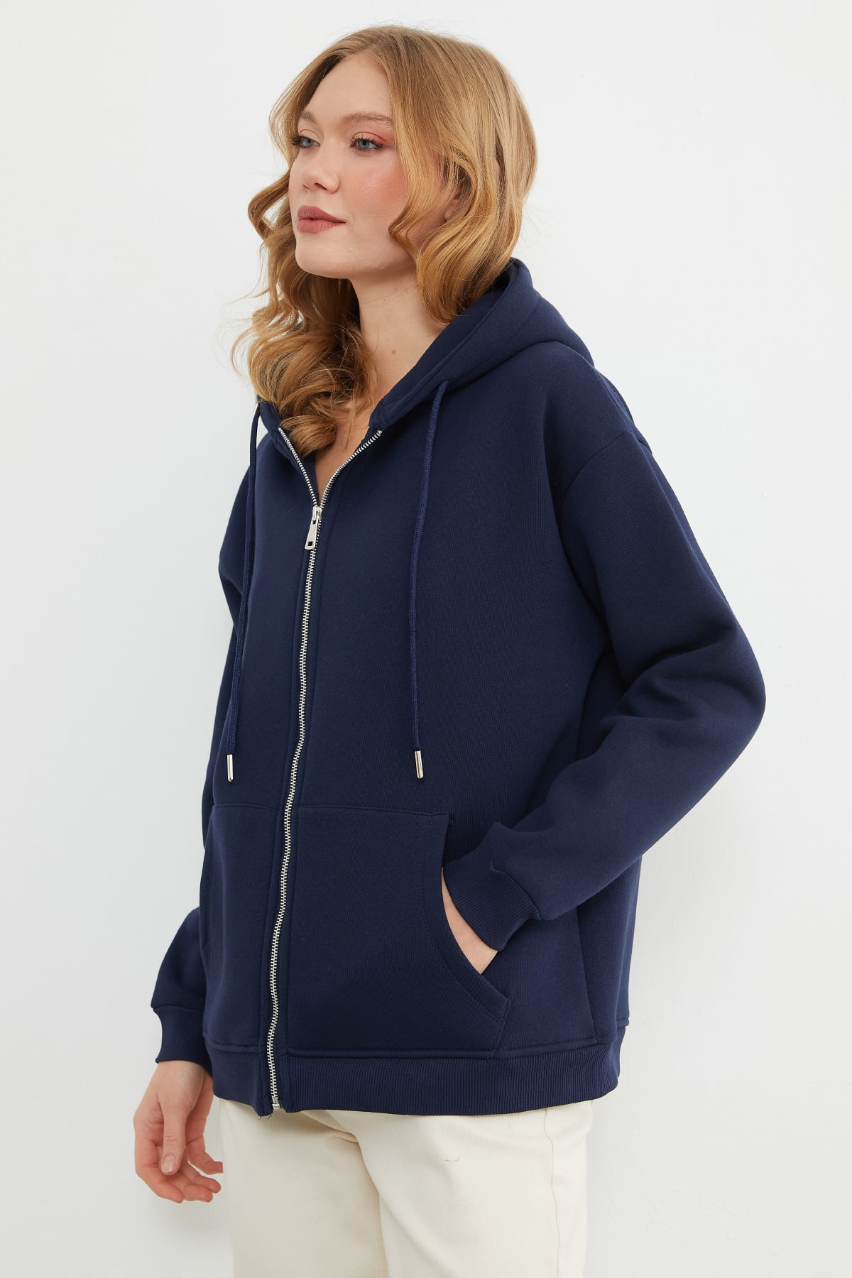 Basic Fermuarlı Kapüşonlu Oversize Sweatshirt 7