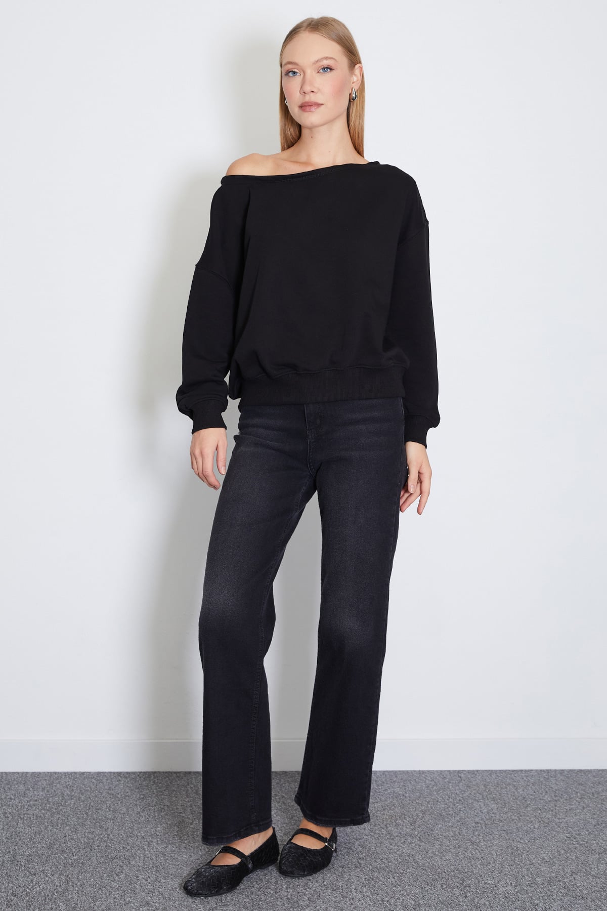 3 İplik Şardonsuz Kayık Yaka Oversize Sweatshirt 3