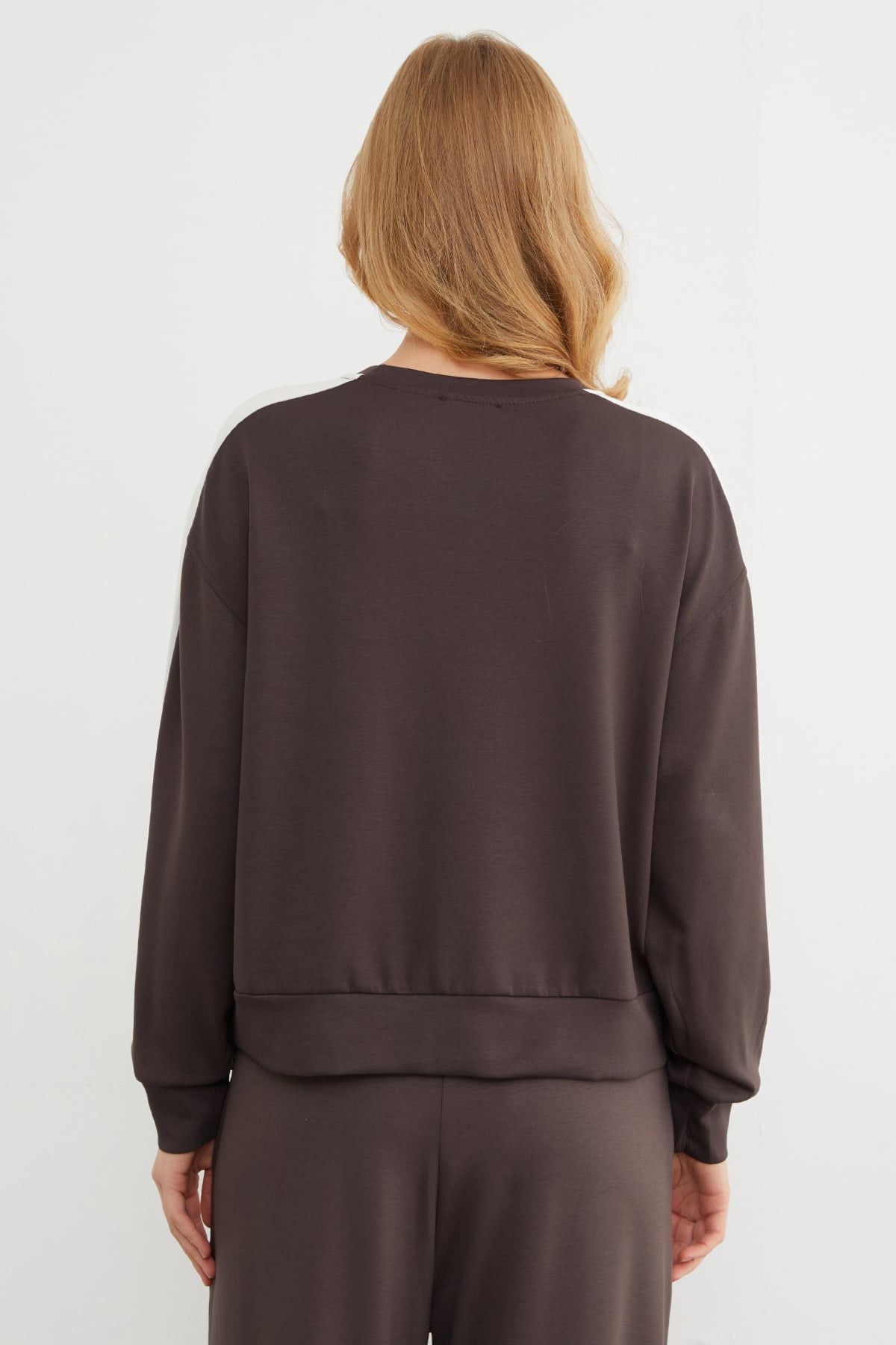 Kolu Şeritli Bisiklet Yaka Modal Sweatshirt 8