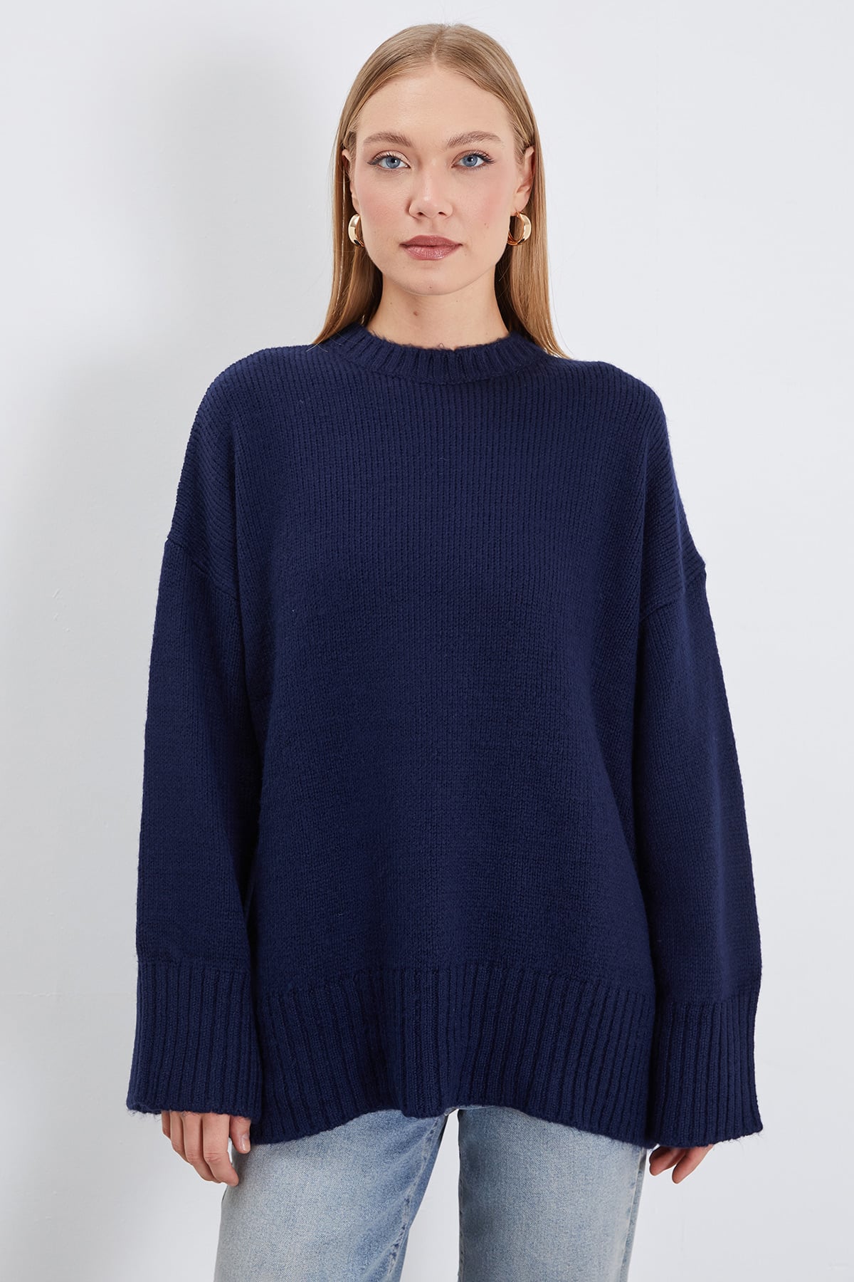 Basic Bisiklet Yaka Oversize Triko Kazak 2