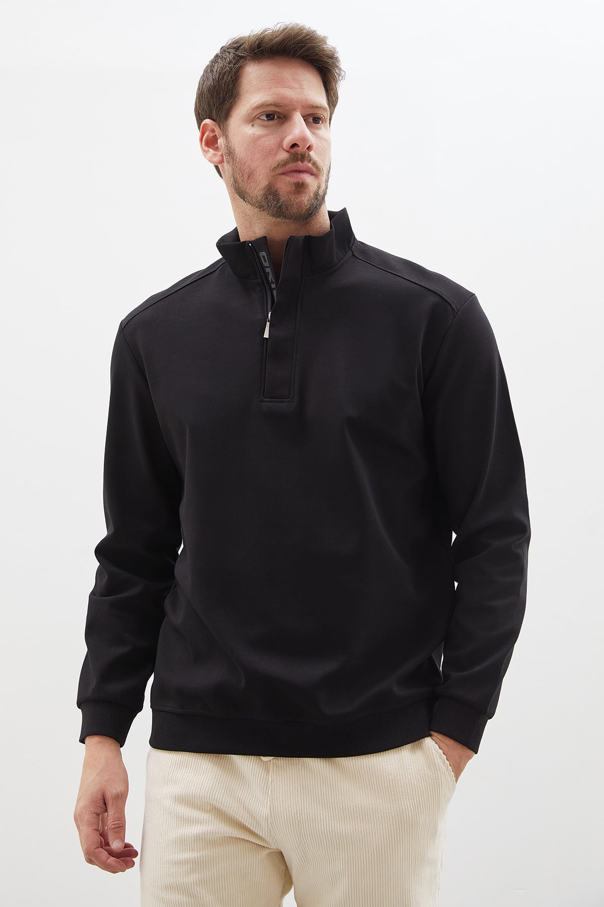 Original Baskılı Yarım Fermuarlı Dik Yaka Sweatshirt