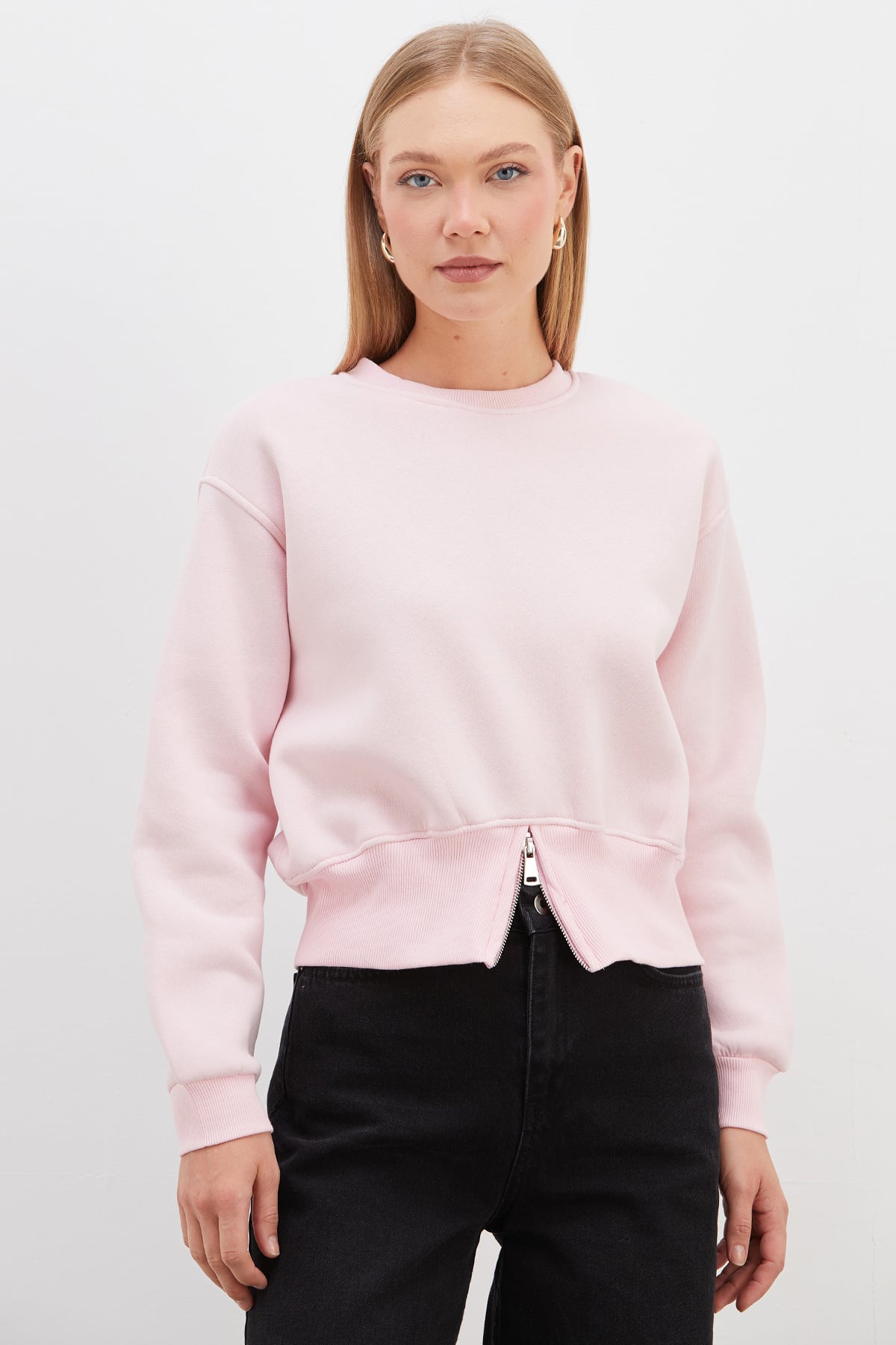 3 İplik Eteği Fermuarlı Bisiklet Yaka Crop Sweatshirt 7