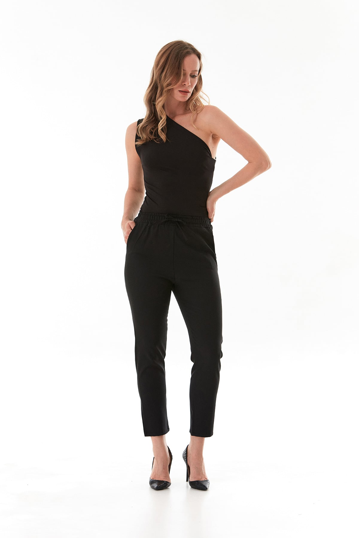 Basic Beli Lastikli Carrot Fit Kumaş Pantolon 5
