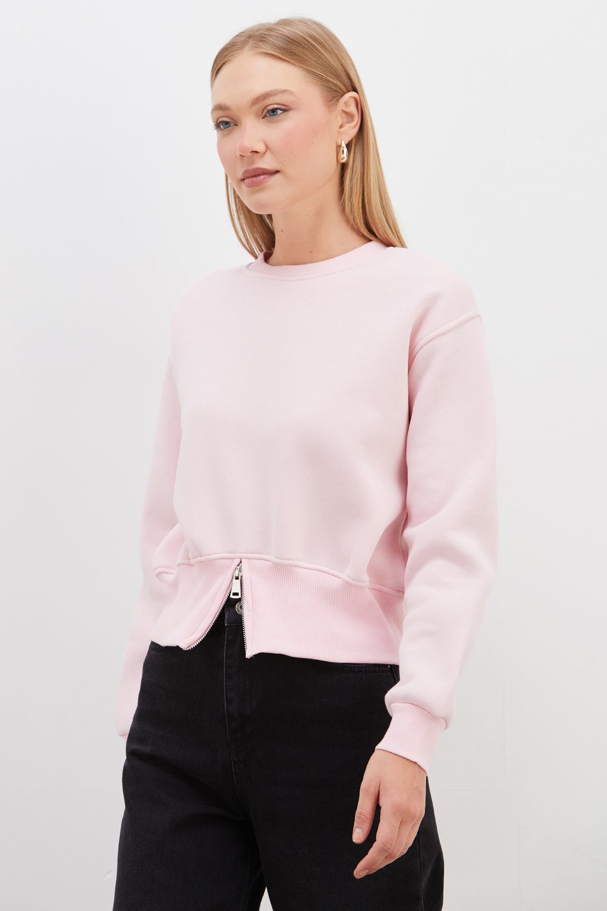 3 İplik Eteği Fermuarlı Bisiklet Yaka Crop Sweatshirt 6