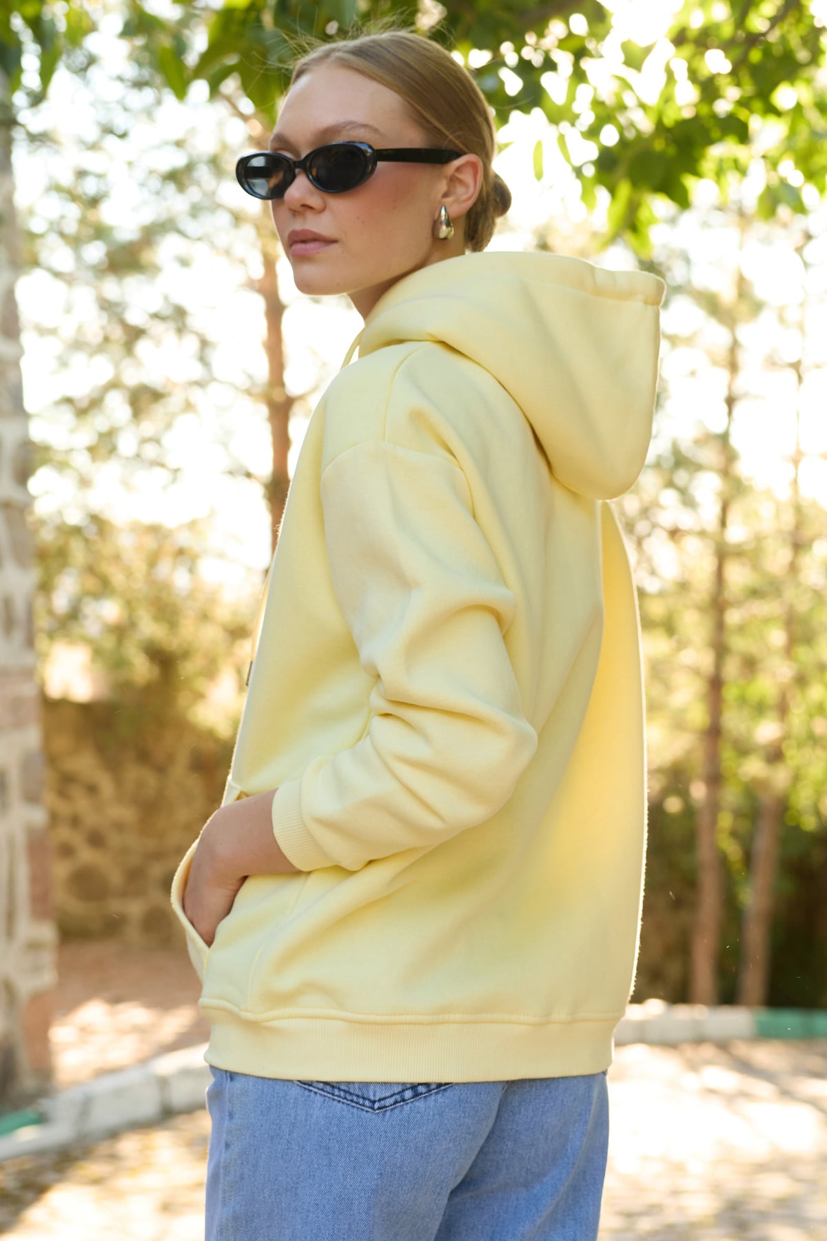 Basic Fermuarlı Kapüşonlu Oversize Sweatshirt 11