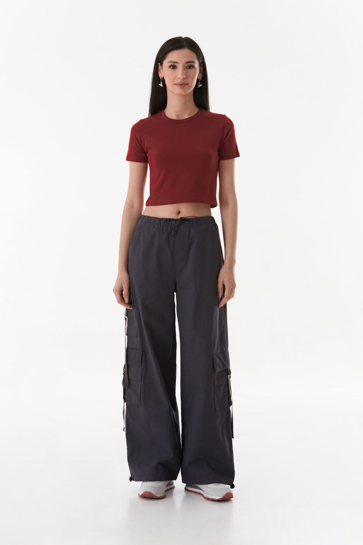 Basic Bisiklet Yaka Crop Tişört 5