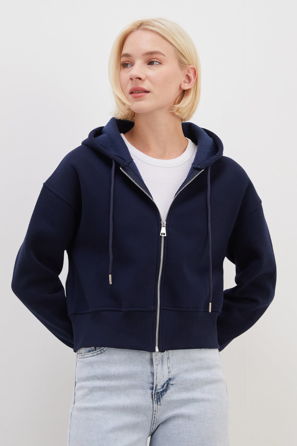 3 İplik Basic Fermuarlı Kapüşonlu Sweatshirt 7