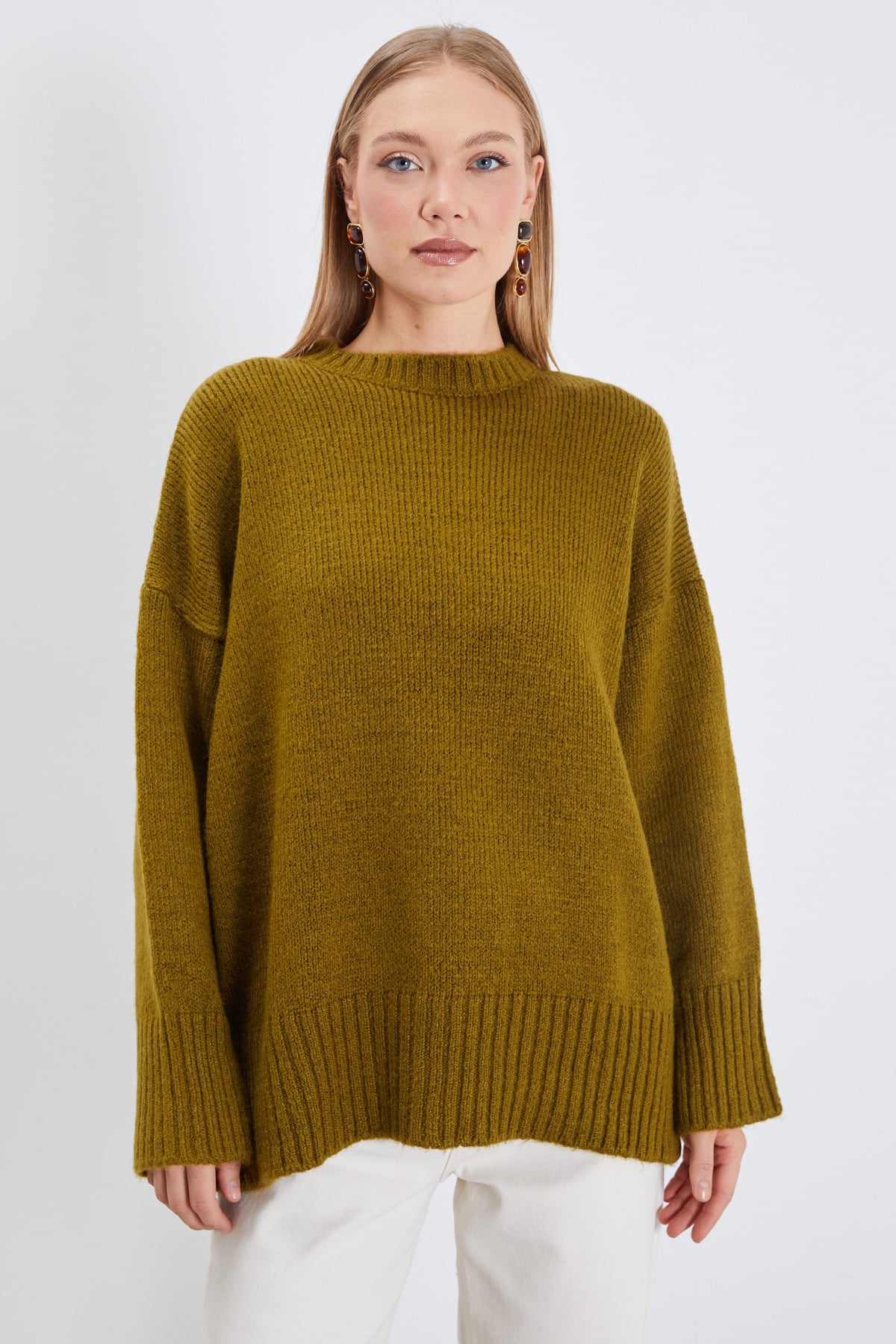 Basic Bisiklet Yaka Oversize Triko Kazak 2