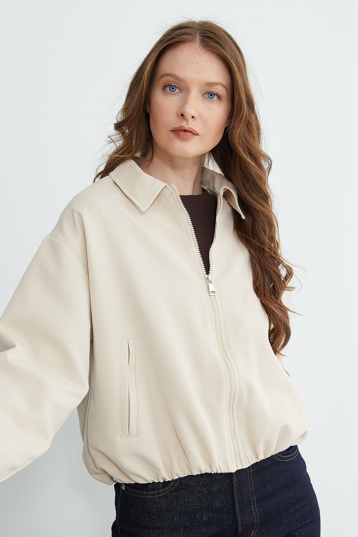 Fermuarlı Polo Yaka Bomber Ceket 4