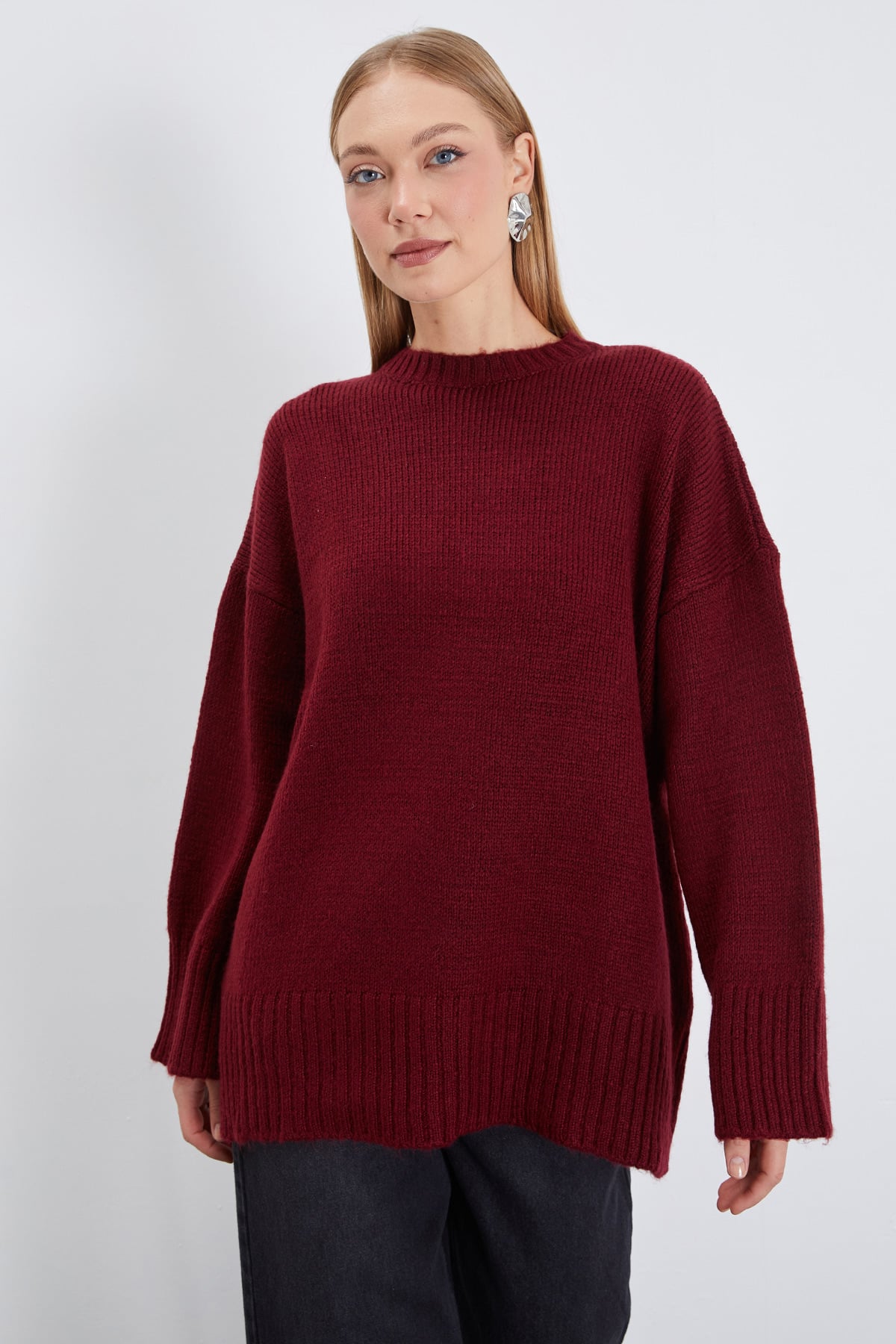 Basic Bisiklet Yaka Oversize Triko Kazak 2