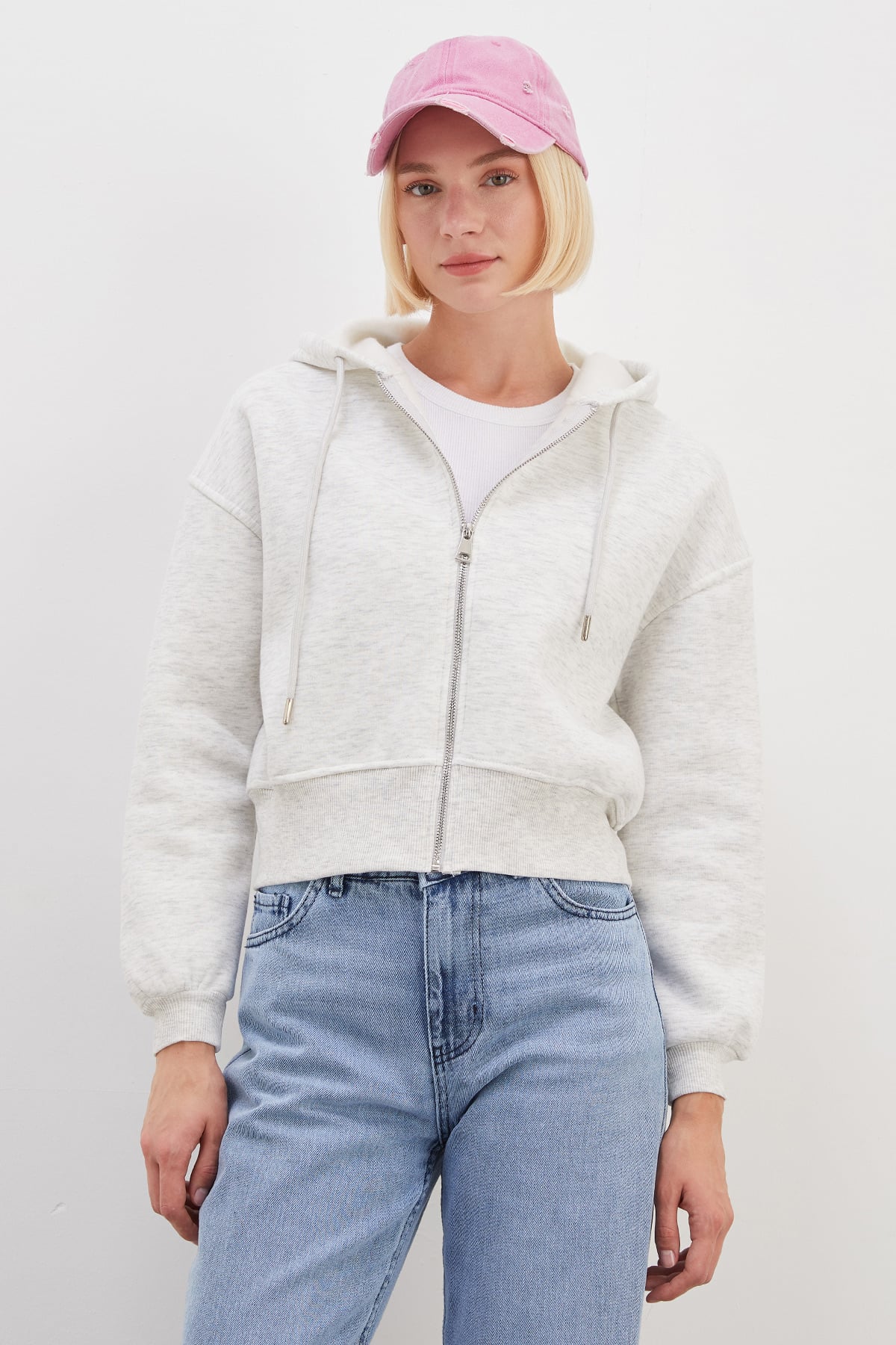 3 İplik Basic Fermuarlı Kapüşonlu Sweatshirt 4