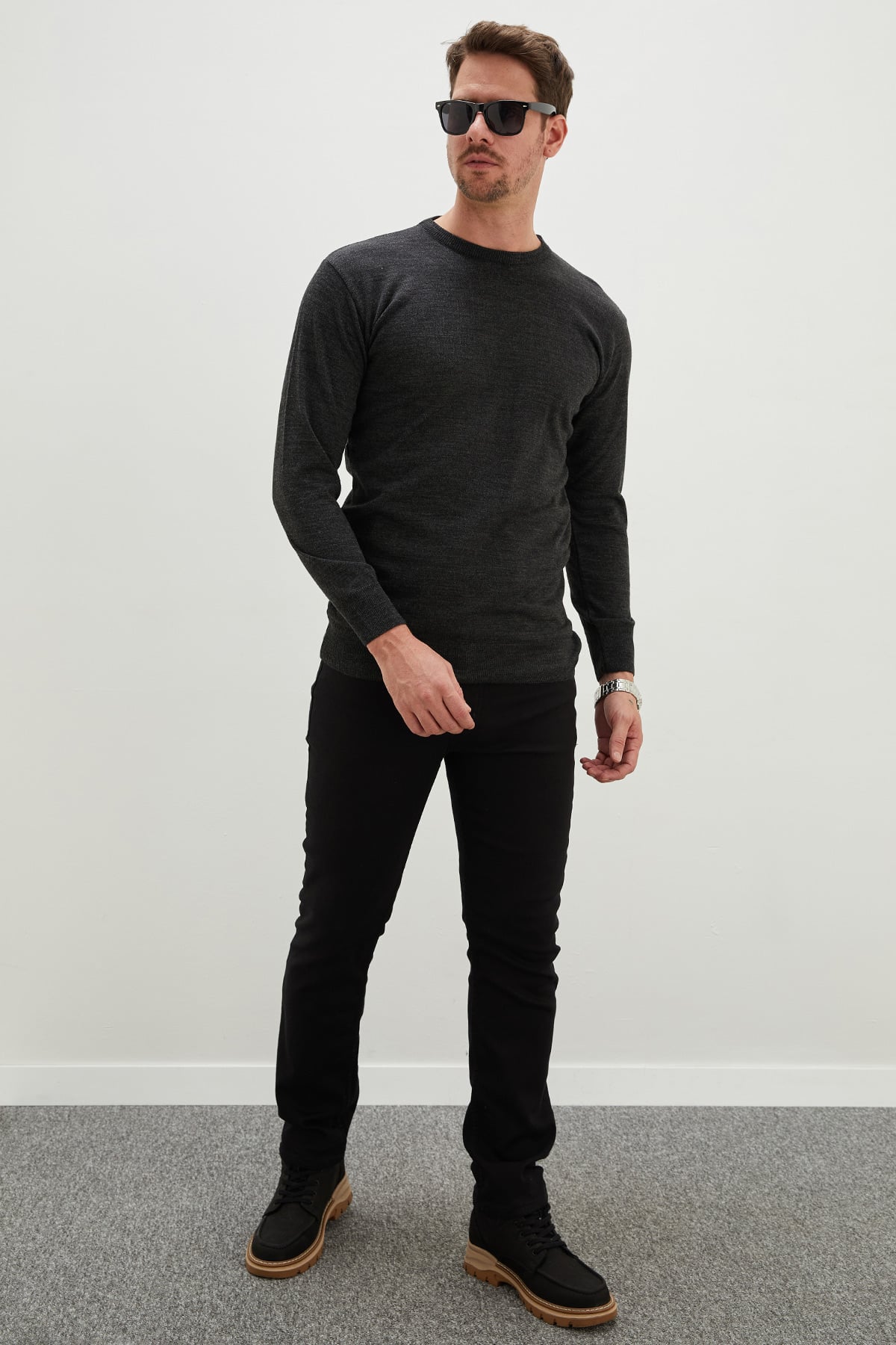 Erkek Lacivert Basic Bisiklet Yaka Regular Fit Triko Kazak 7