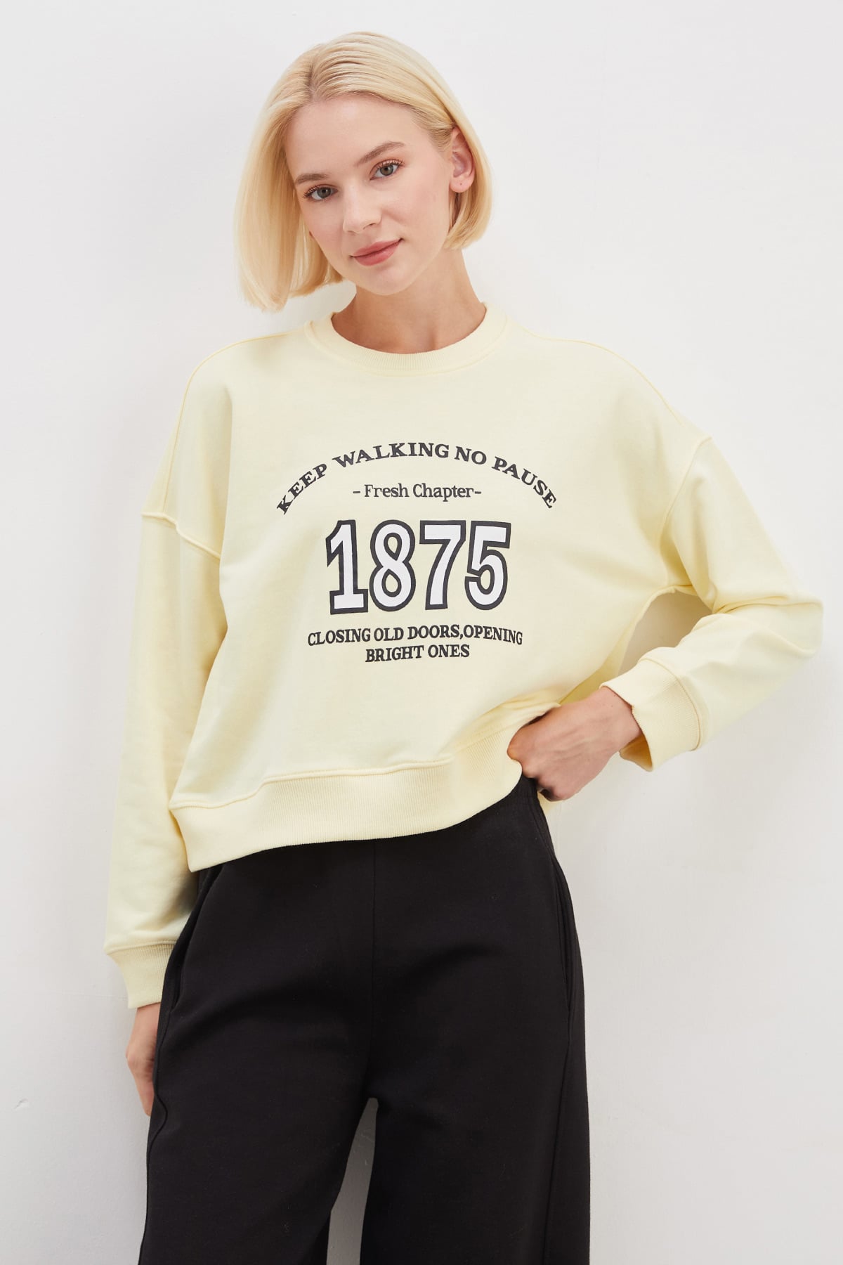 3 İplik Şardonsuz 1875 Baskılı Oversize Sweatshirt