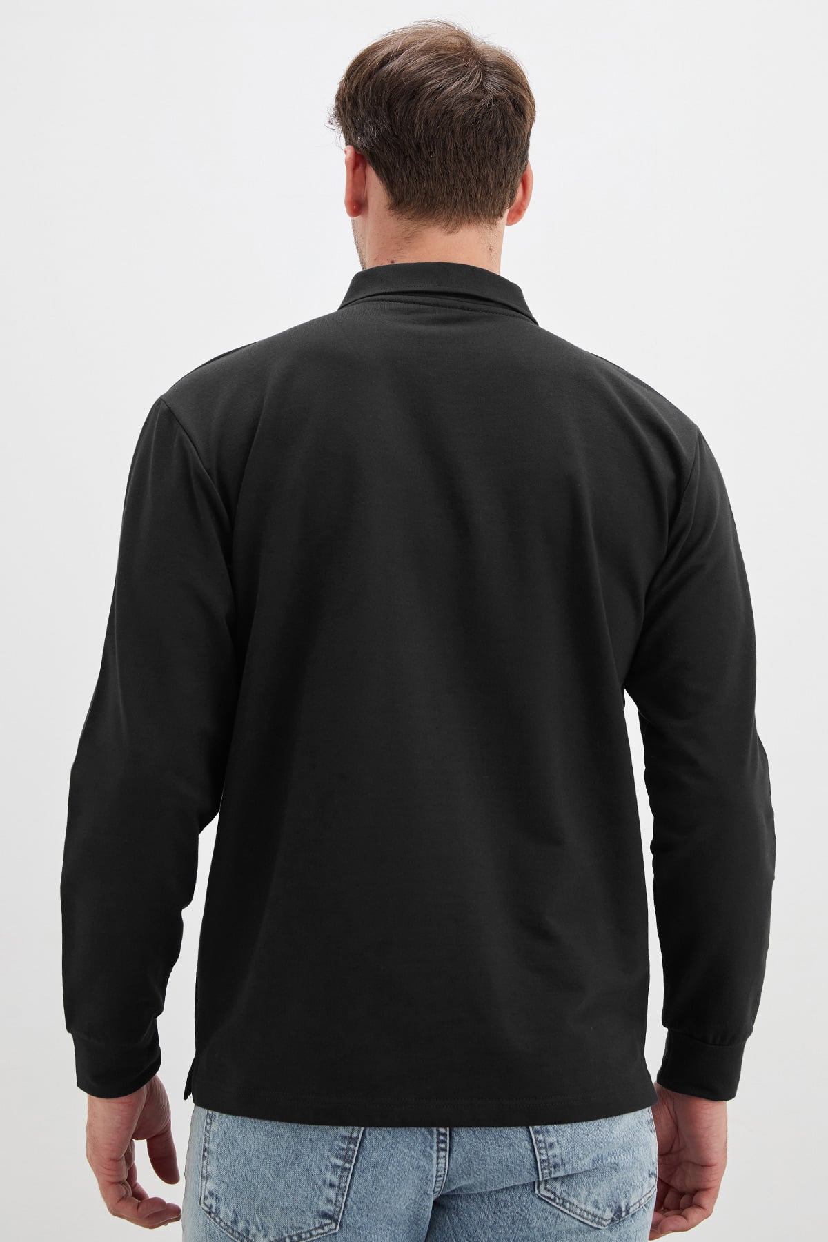 Erkek Siyah Baskılı Yarım Fermuarlı Polo Yaka Sweatshirt 6