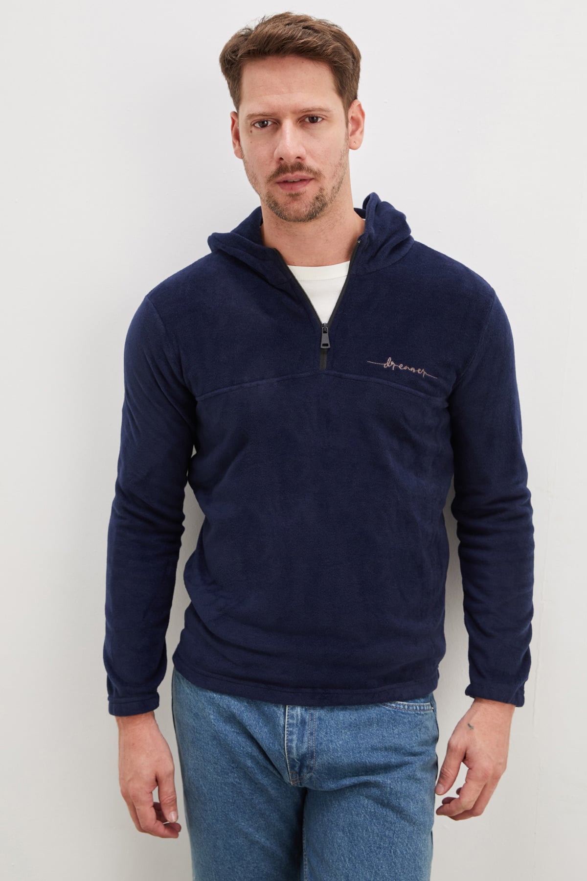 Yarım Fermuarlı Kapüşonlu Polar Sweatshirt 4