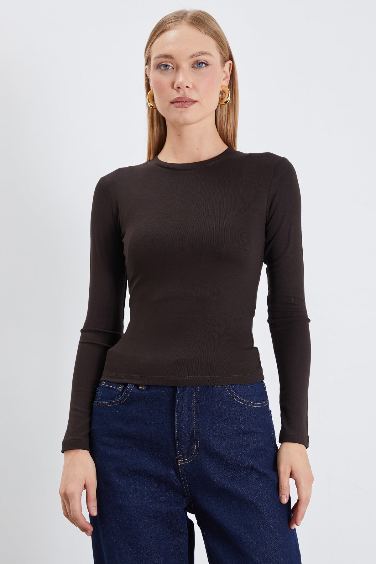Basic Bisiklet Yaka Slim Fit Crop Bluz 7