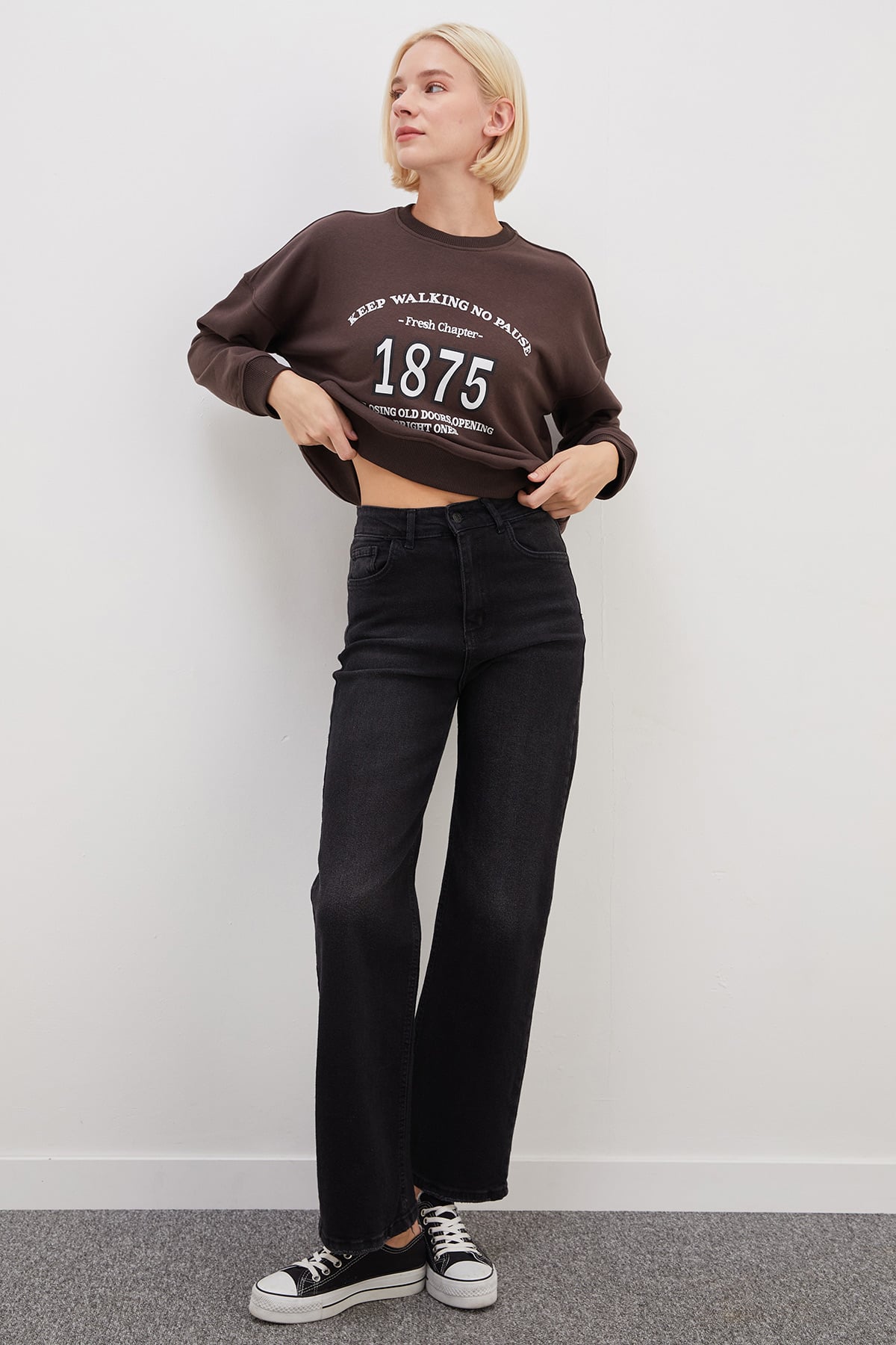 3 İplik Şardonsuz 1875 Baskılı Oversize Sweatshirt 3