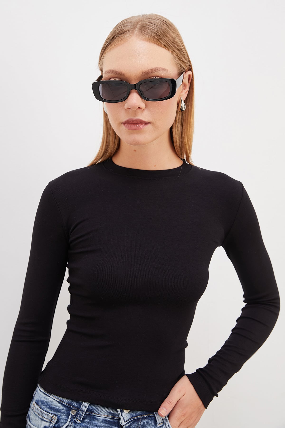 Basic Bisiklet Yaka Slim Fit Crop Bluz 5