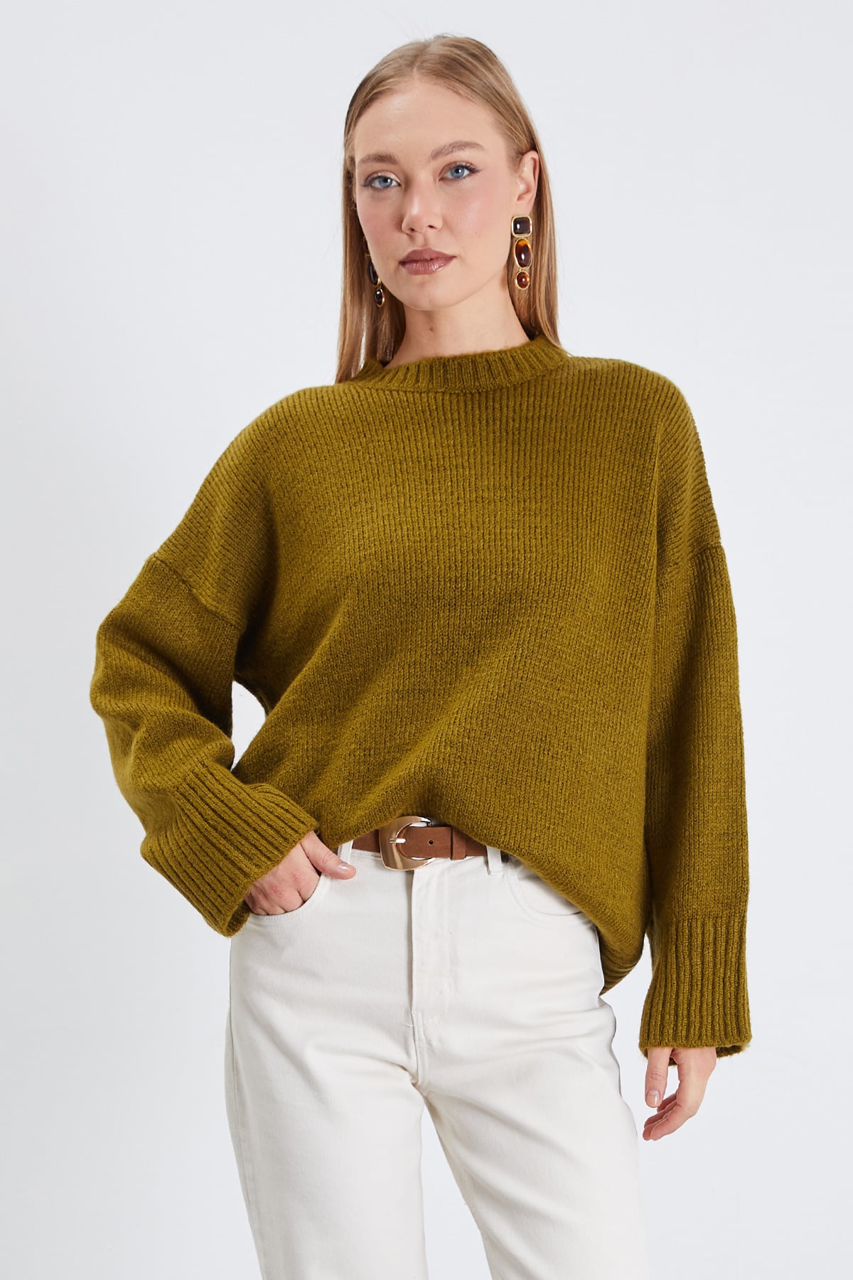Basic Bisiklet Yaka Oversize Triko Kazak