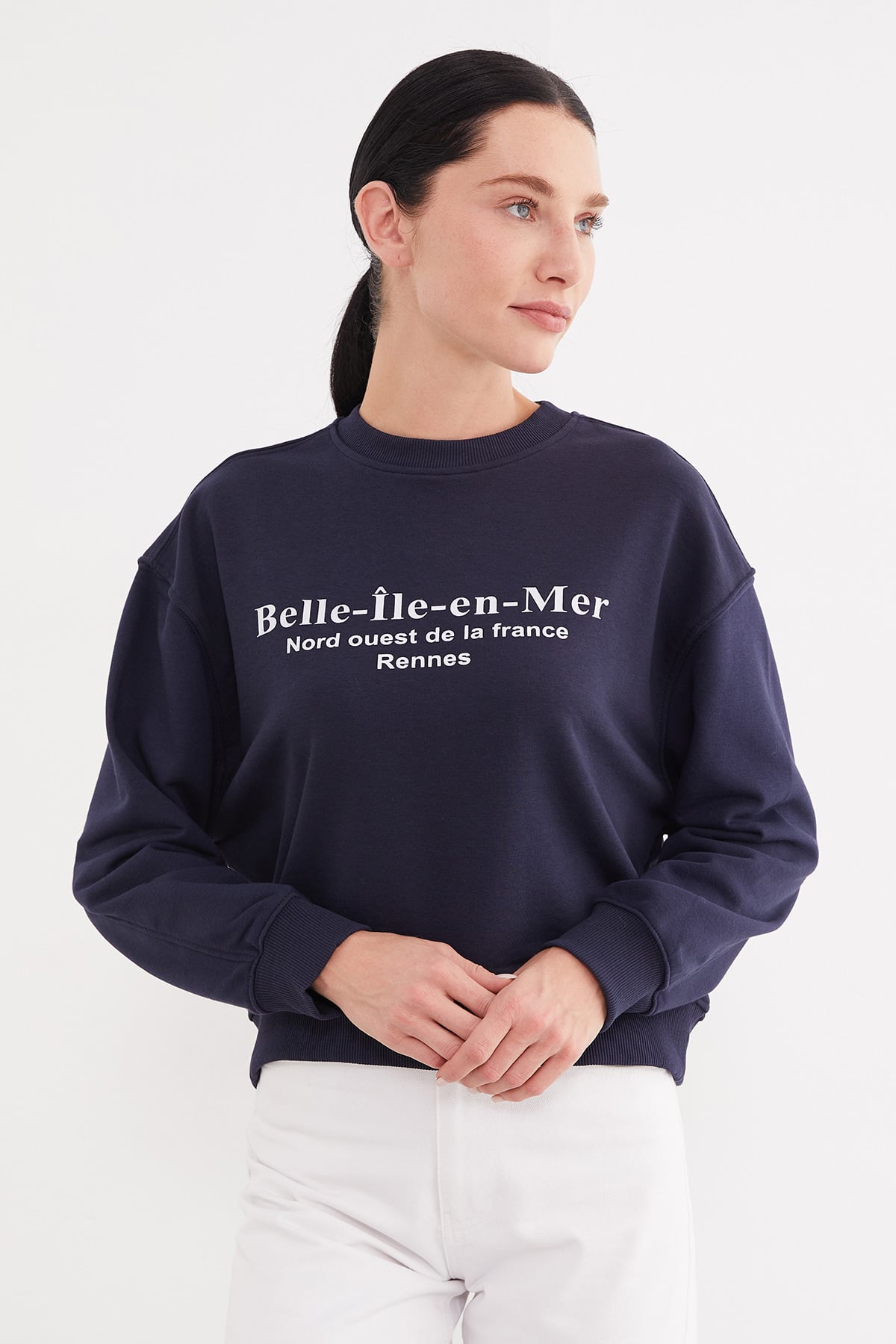 Erkek Siyah Oversize 3 İplik Şardonlu Yazı Baskılı Sweatshirt 4