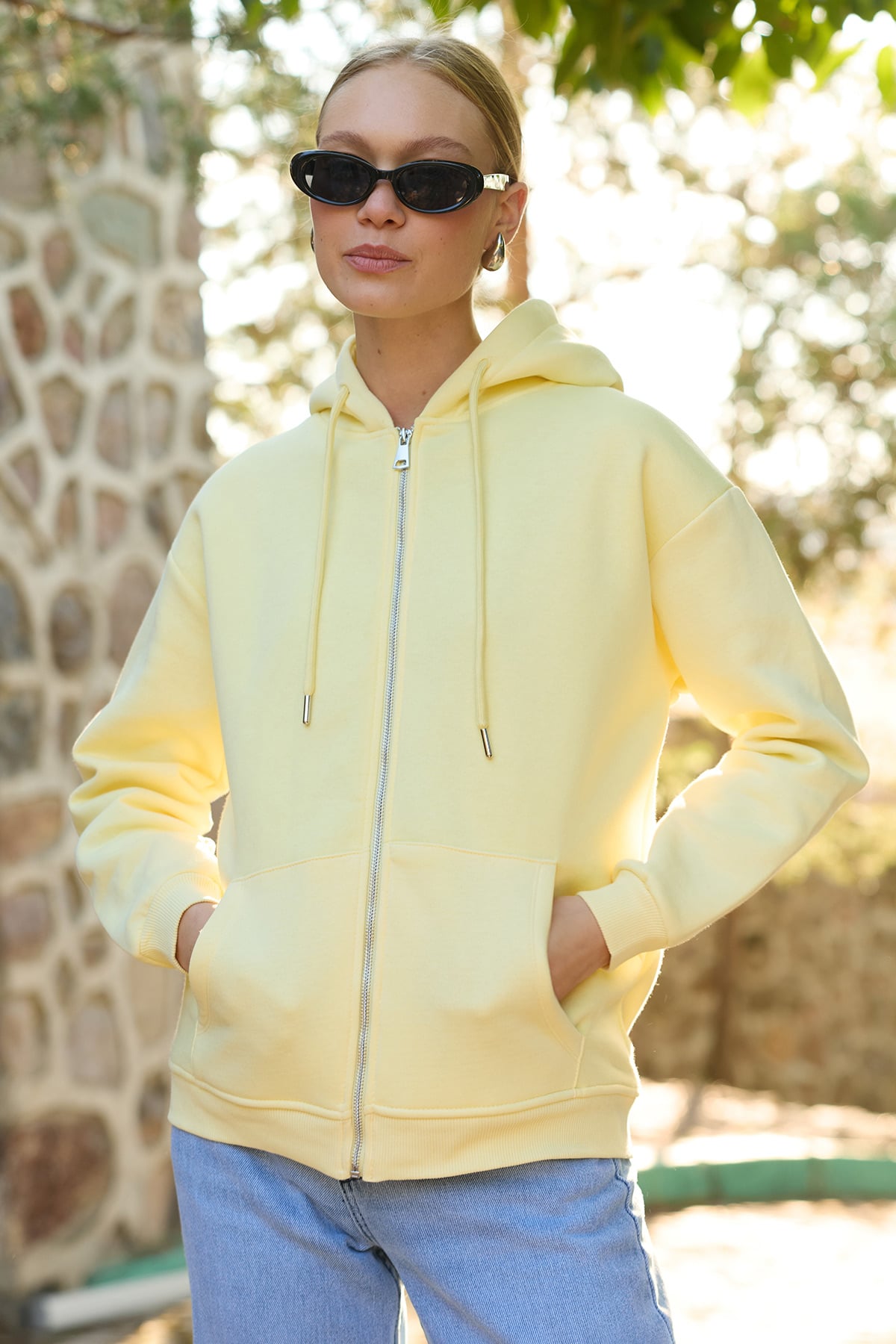 Basic Fermuarlı Kapüşonlu Oversize Sweatshirt 9