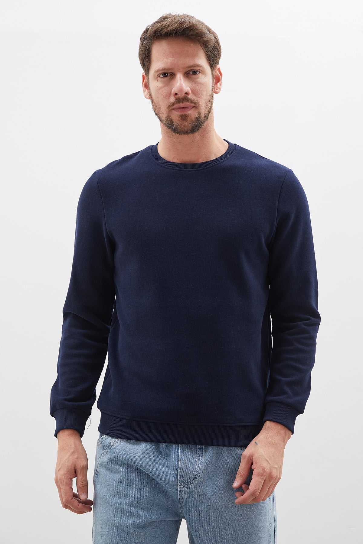 Fitilli Bisiklet Yaka Selanik Örgü Sweatshirt