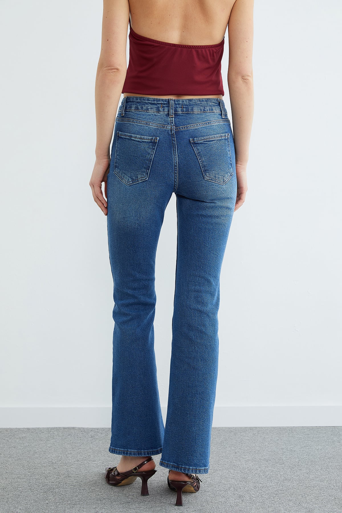 Yüksek Bel Fermuarlı Flare Jean 7