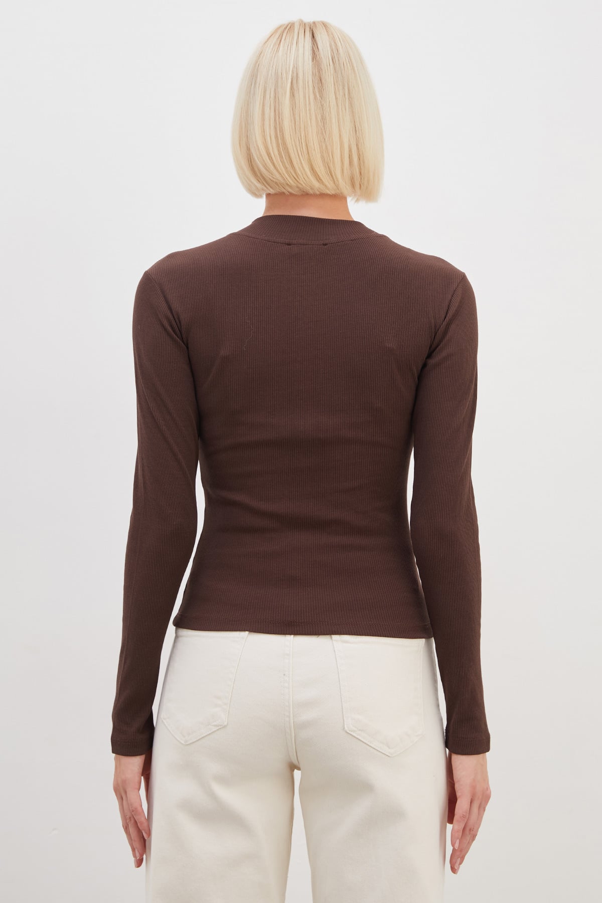 Kadın Fitilli Yarım Çıtçıtlı Dik Yaka Slim Fit Bluz 8