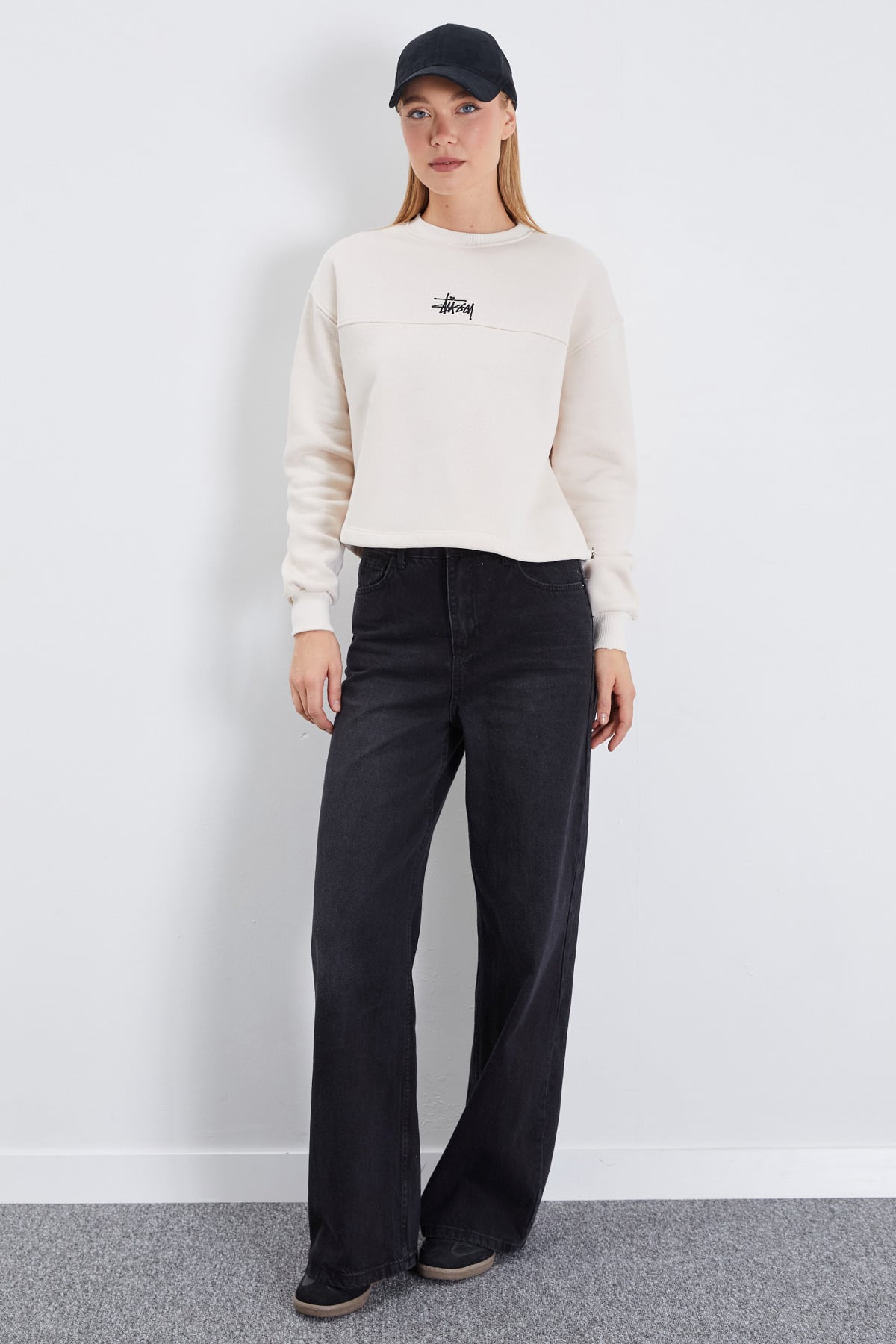3 İplik İmza Nakışlı Stoperli Oversize Sweatshirt 4