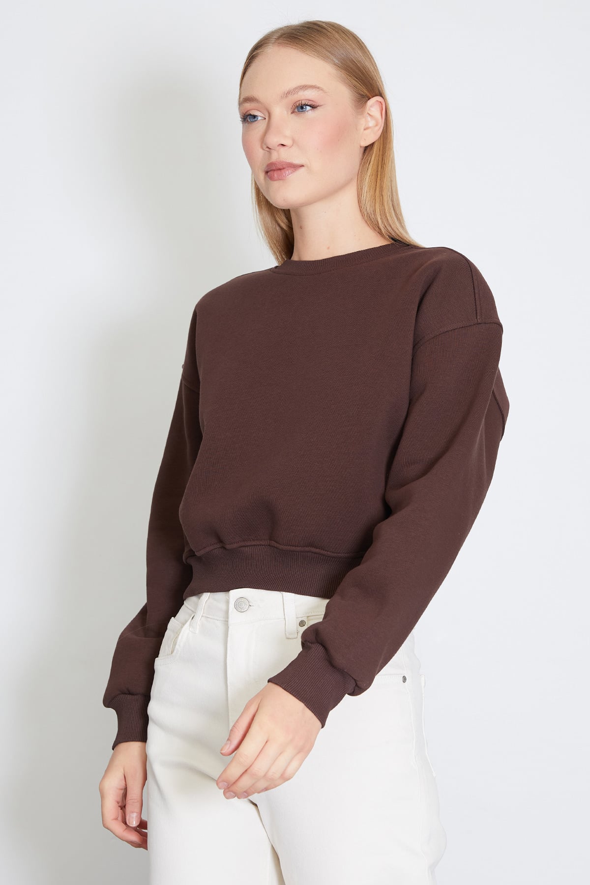 3 İplik Basic Ribanalı Crop Sweatshirt 3