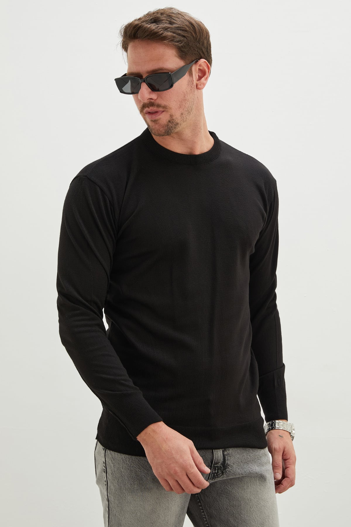 Basic Bisiklet Yaka Regular Fit Triko Kazak 7