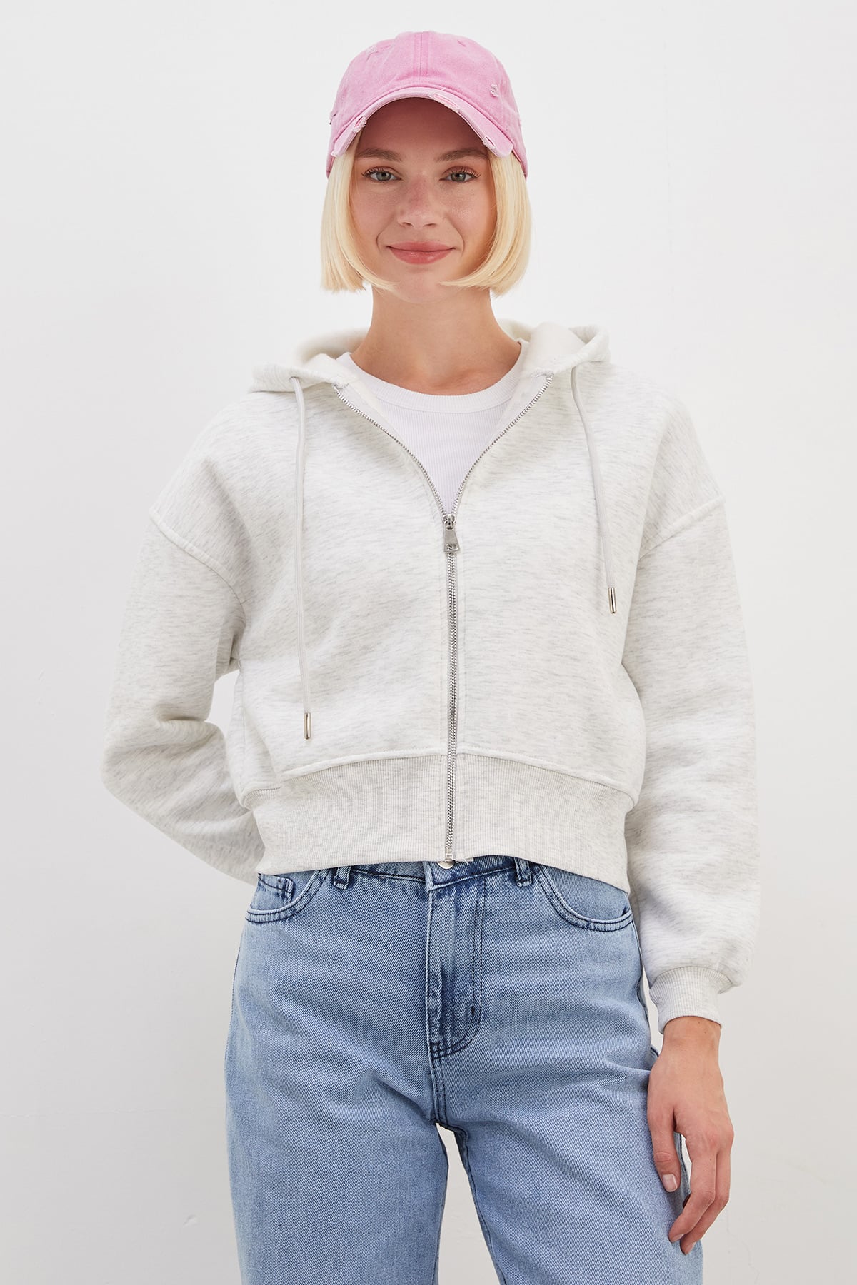 3 İplik Basic Fermuarlı Kapüşonlu Sweatshirt 5