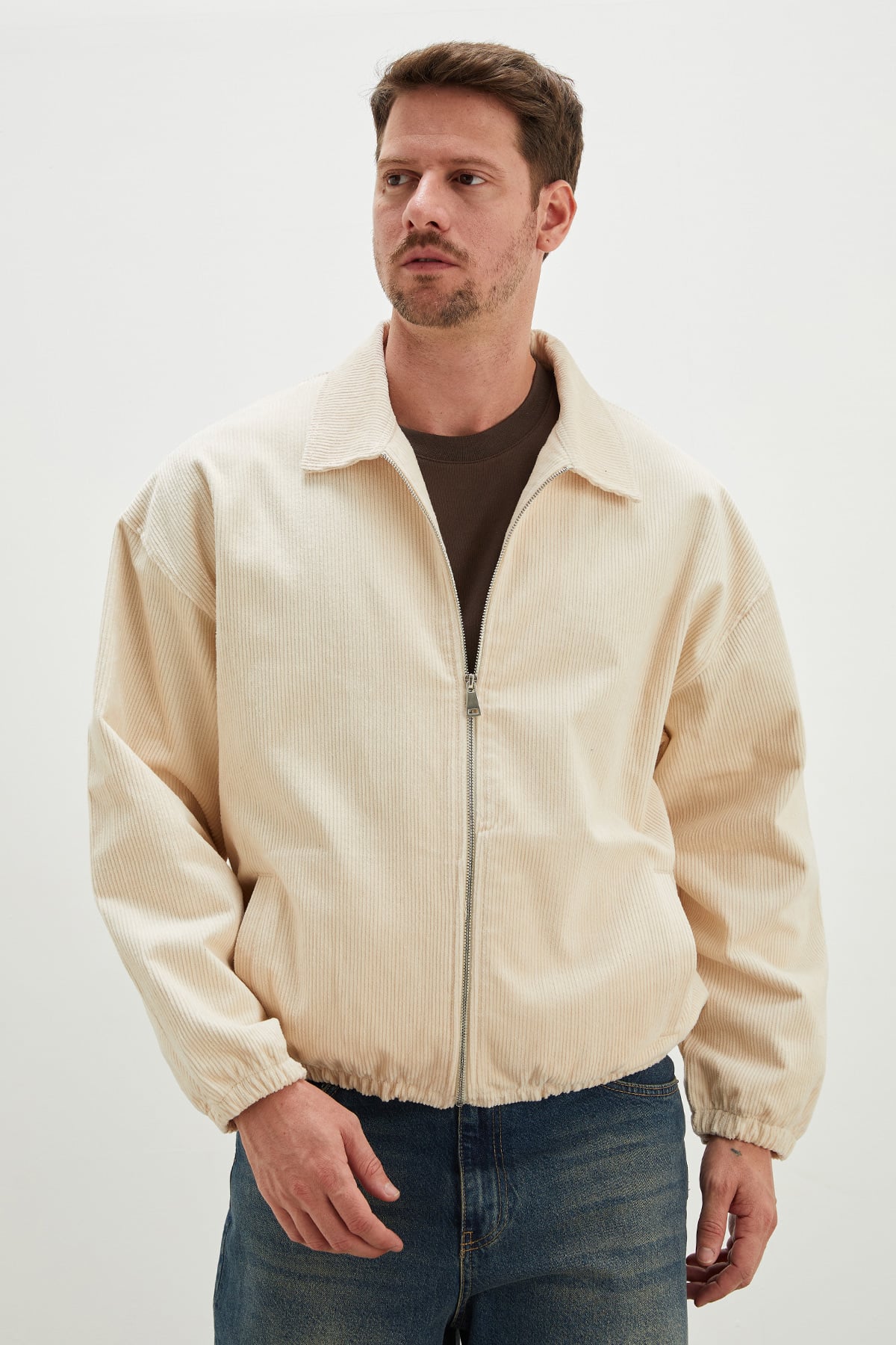 Fermuarlı Polo Yaka Kadife Bomber Ceket 7