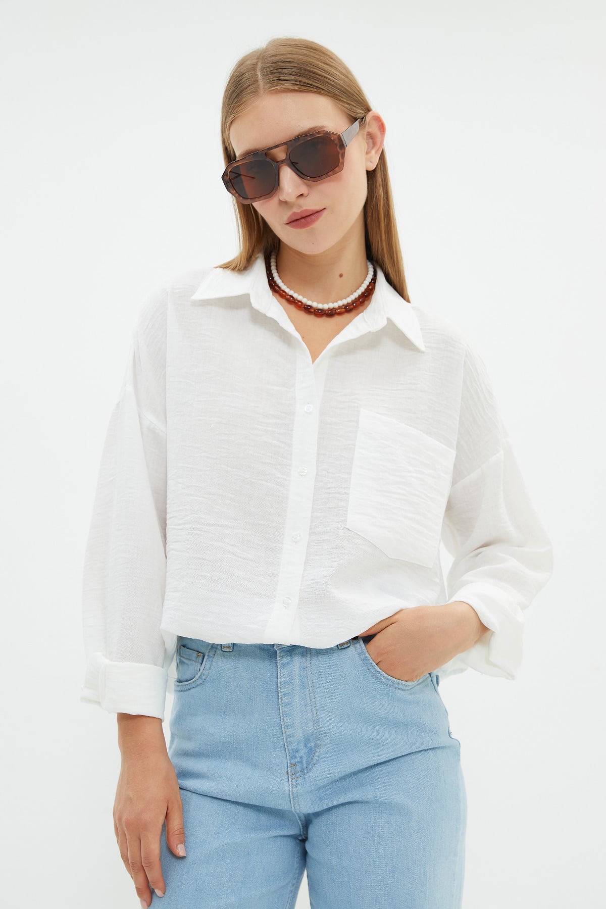 Basic Tek Cepli Oversize Gömlek