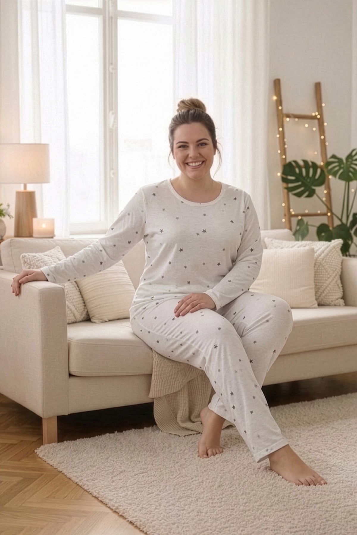 Yıldız Desenli Büyük Beden Pijama Takımı